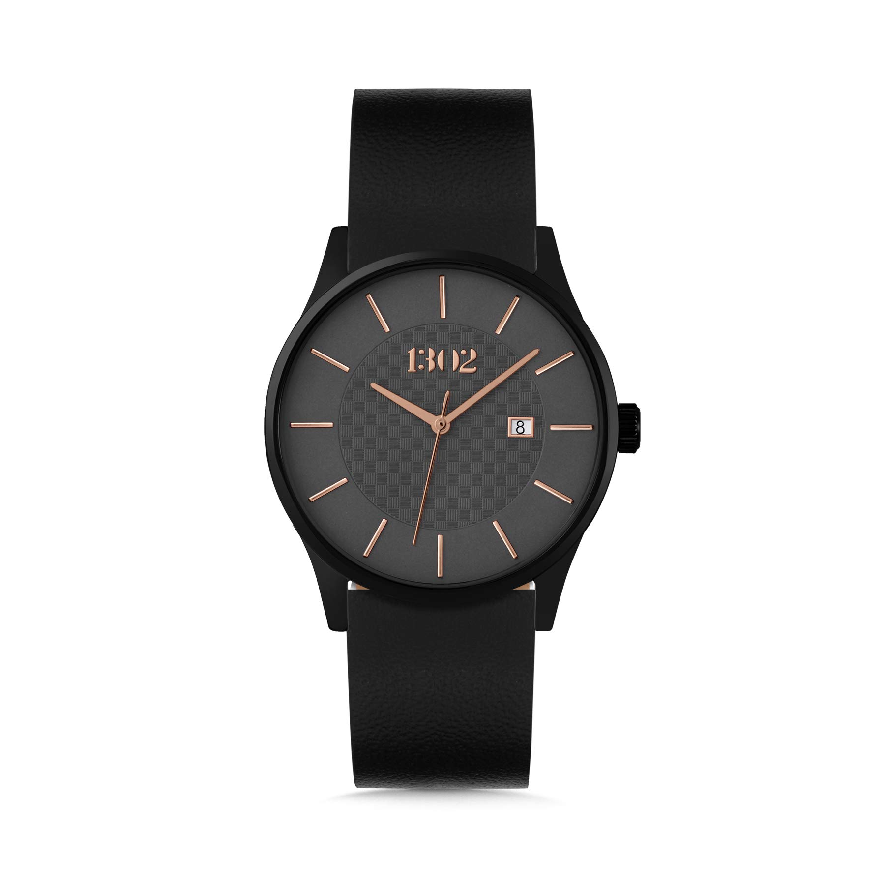 THIRTEEN.02 Minimalist Rose Gold Men's Leather Watch - Stylish Wristwatch for Groomsmen Gifts & Everyday Wear - Waterproof Dress Watch for Business, Weddings & Formal Occasions