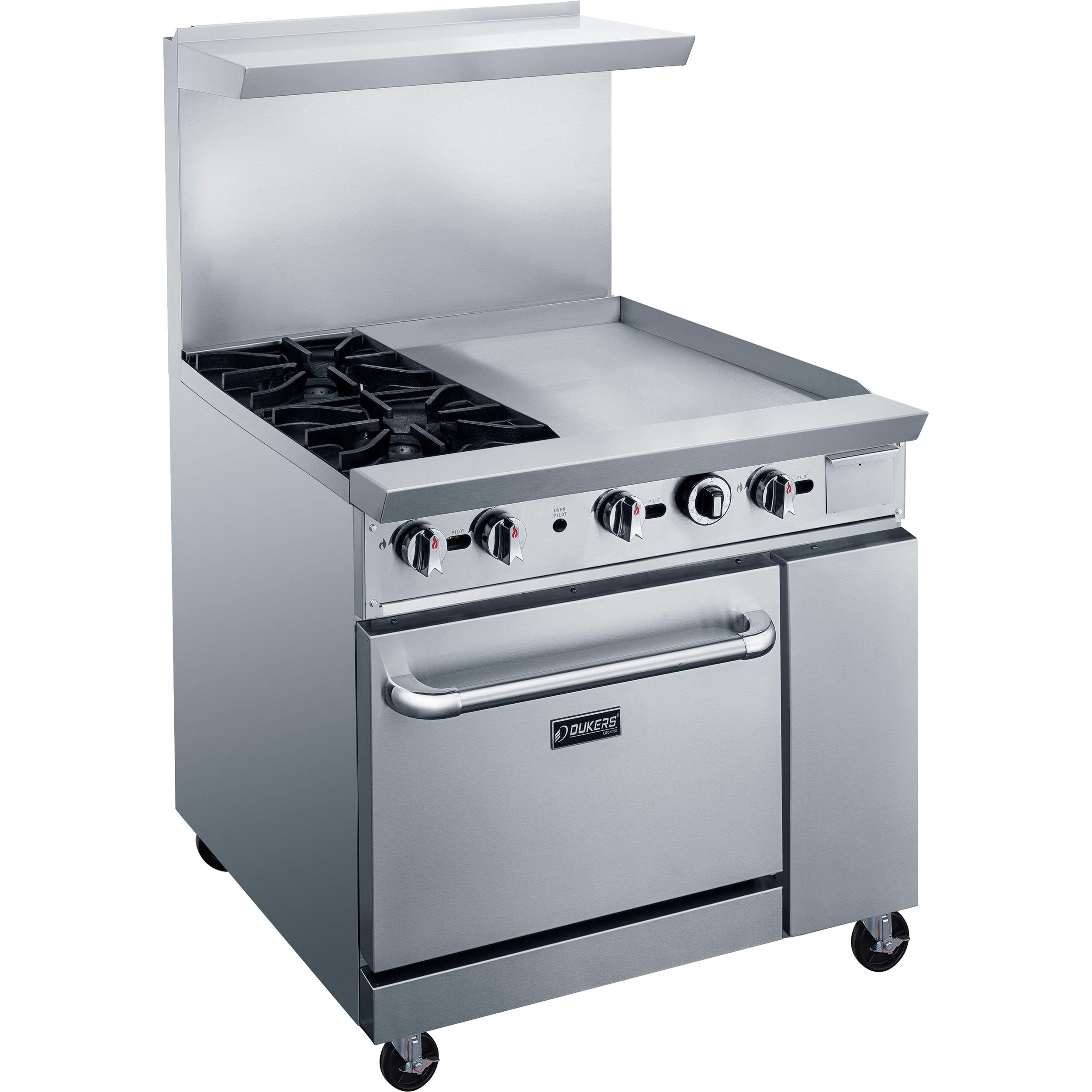 Dukers DCR36-2B24GM 36-Inch Commercial Gas Range with 2 Open Burners & 24-Inch Griddle - Natural Gas - Ideal for Restaurants, Diners & Commercial Kitchens
