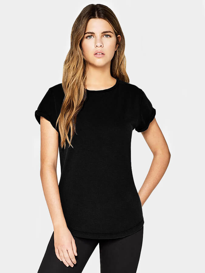Organic Cotton Rolled Sleeve T-Shirt for Women - Comfortable Yoga Studio Top | Perfect for Yoga, Pilates & Casual Wear