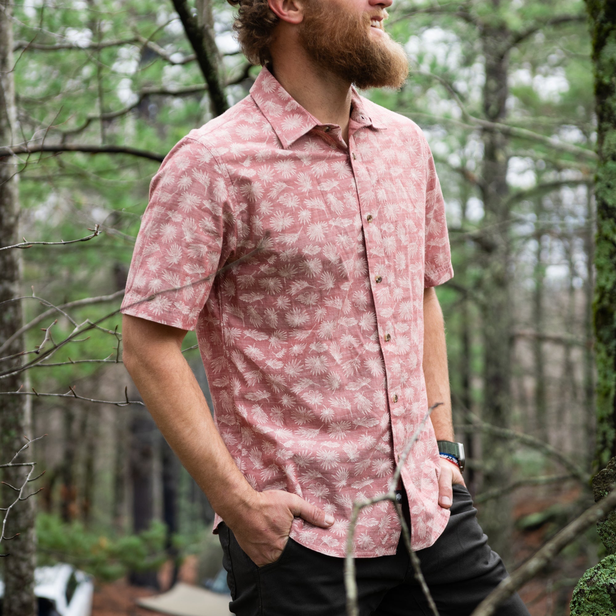 Men's Casual Short Sleeve Woven Shirt - Lightweight Breathable Summer Top for Outdoor Activities & Travel
