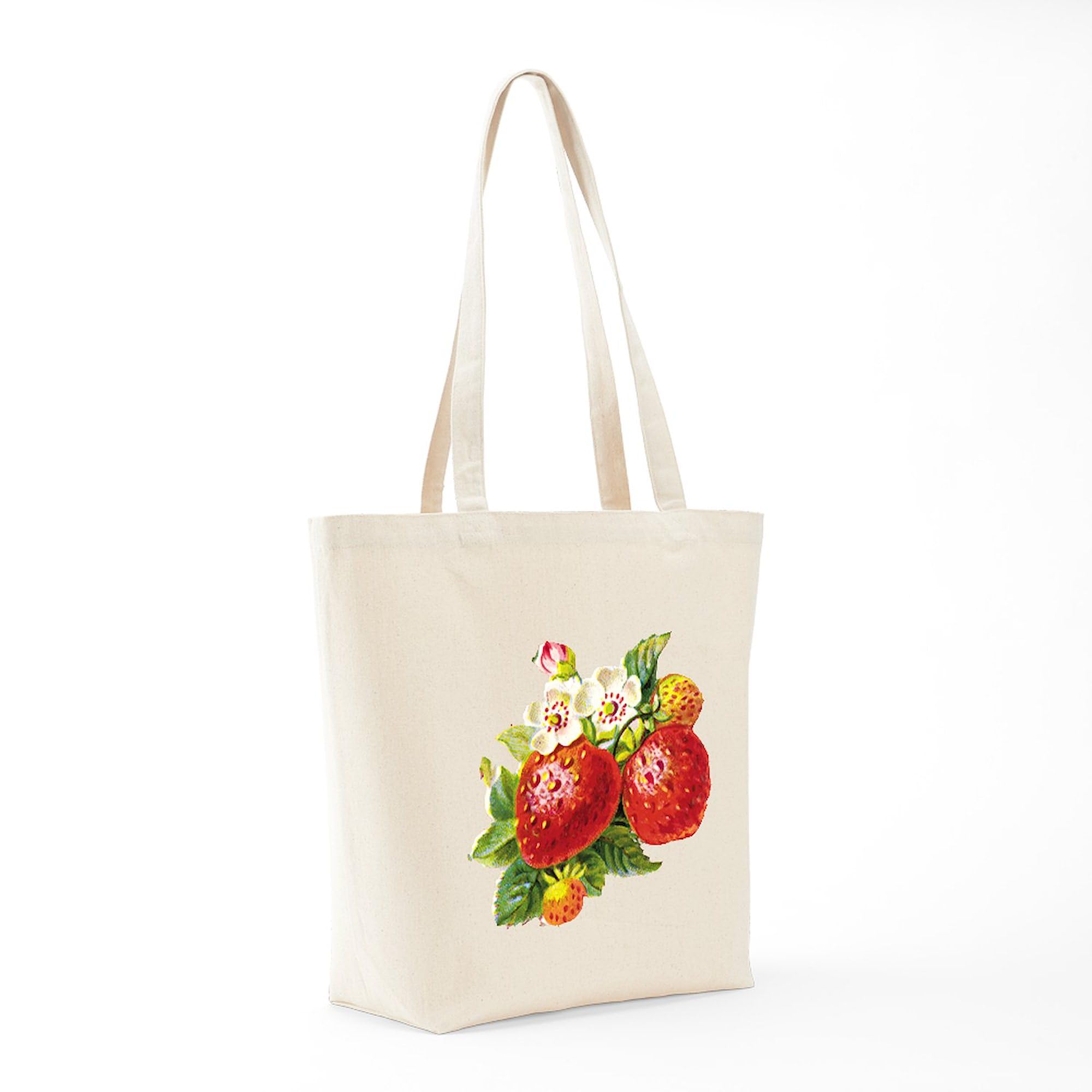 Retro Strawberry Canvas Tote Bag - Eco-Friendly Reusable Grocery Shopping Bag for Women, Beach, Farmers Market & Daily Use