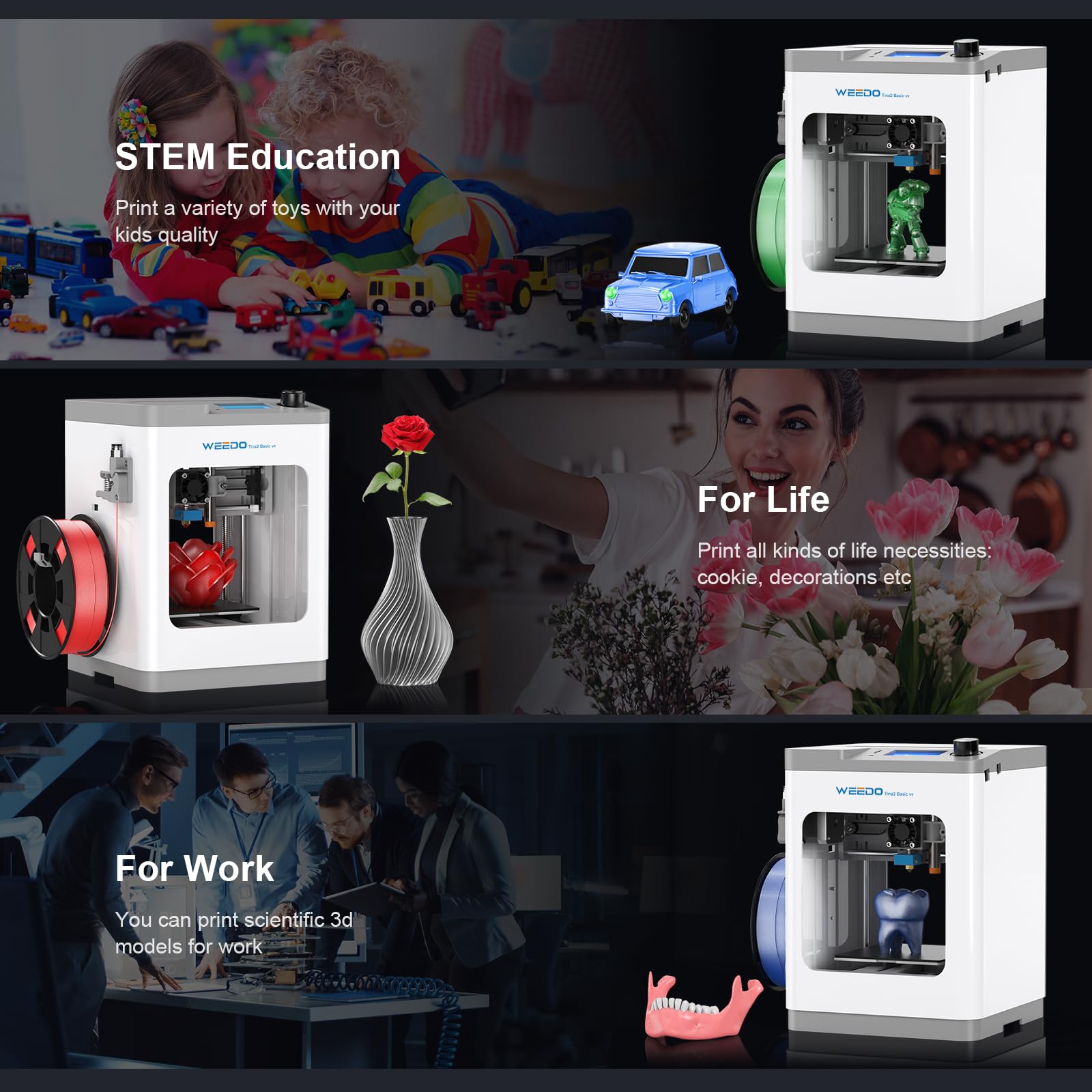 WEEDO Tina2 Mini 3D Printer for Kids & Beginners - Fully Assembled, Open Source, Auto Leveling, Flexible Build Plate (3.93x84.72x3.93in) - Perfect for Home Use, School Projects, STEM Education & Creative DIY Printing