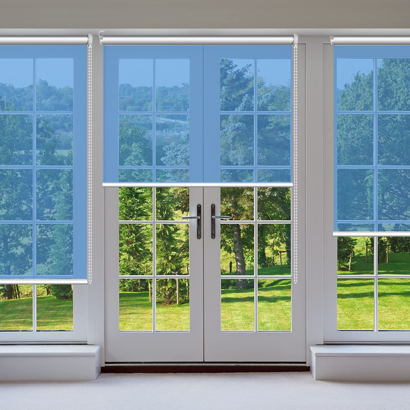 One Way Mirror Window Roller Shades - Blue Privacy Roller Blinds with Anti-UV & Silver Backing, 90×100cm (35.4×39.4in) for Living Room, Office, and Bedroom - Perfect for Daytime Privacy & Sun Protection