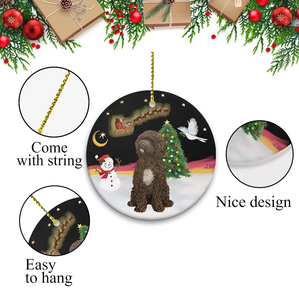Handmade Night Flight Brown Portuguese Water Dog Ceramic Ornament - Unique Pet Memorial Gift for Dog Lovers, Christmas Tree Decoration & Home Décor