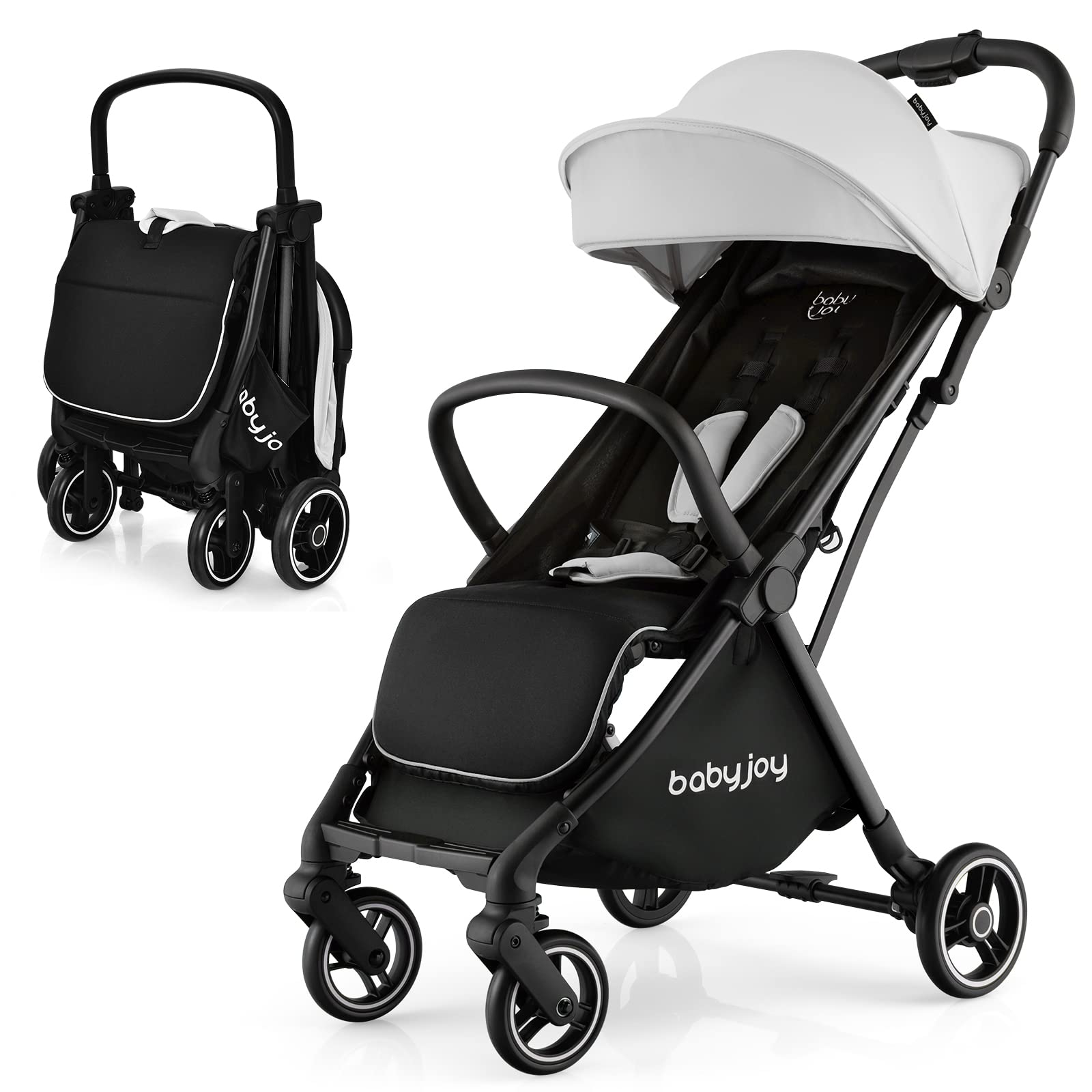 BABY JOY Lightweight Compact Baby Stroller for Travel - Adjustable Canopy & Backrest, Storage Basket, Self-Standing Gravity Fold, Aluminum Frame (Gray) | Perfect for Airplane, Shopping & Daily Use with Toddlers & Infants