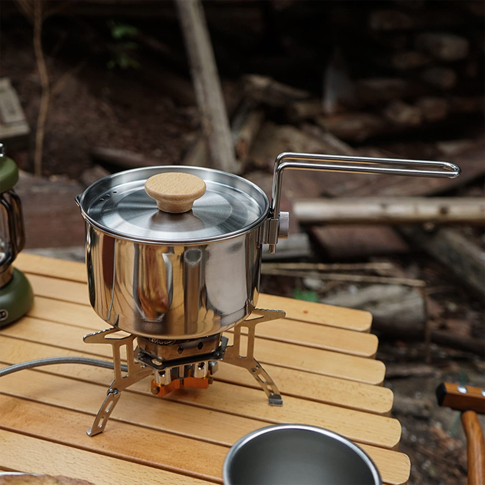 1L 304 Stainless Steel Portable Camping Pot with Foldable Handle - Lightweight Backpacking Cookware for Camping, Hiking & Outdoor Adventures - Perfect for Boiling Water, Cooking Meals & Picnics in the Wilderness