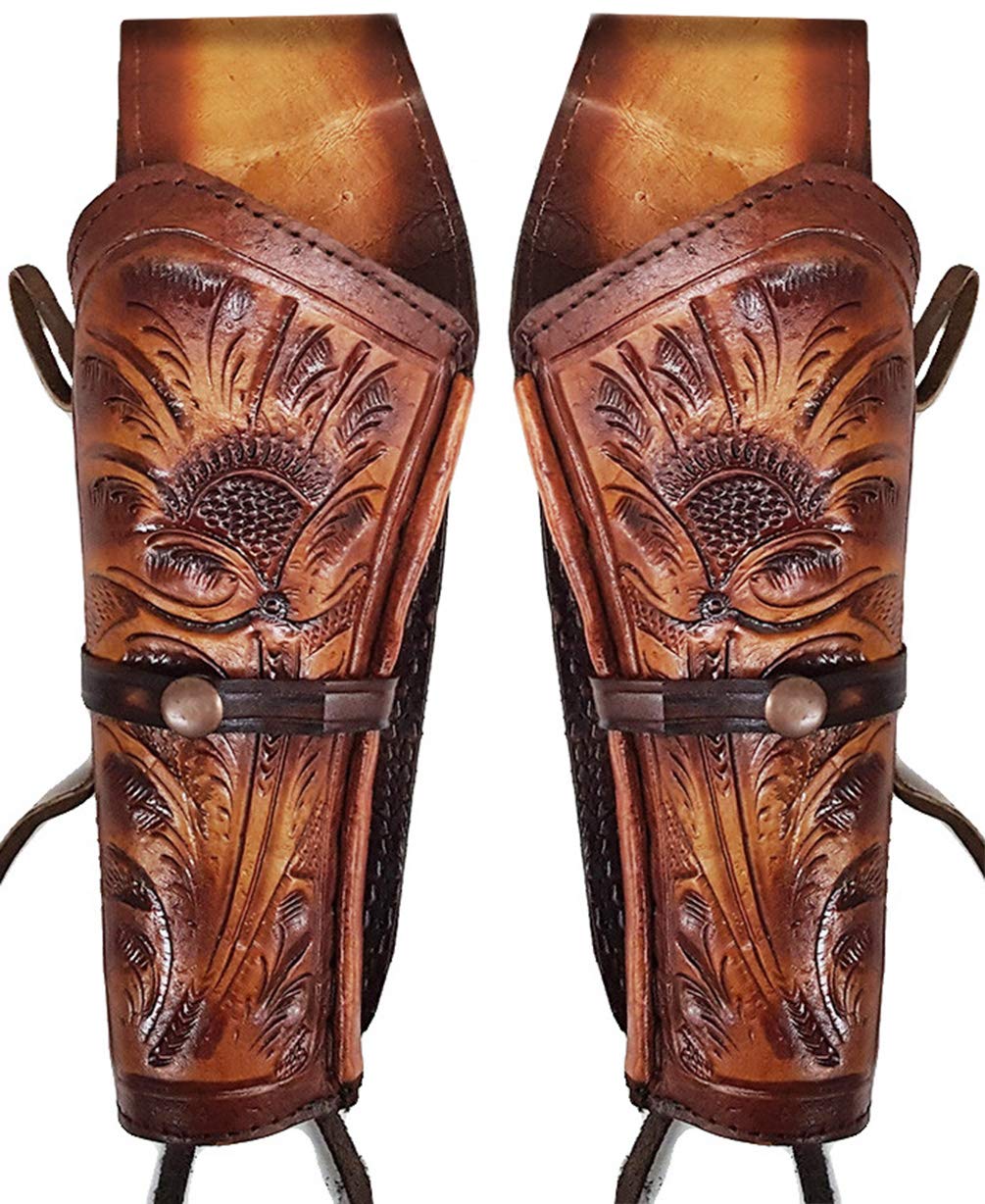 Western Leather 2 X Revolver Holsters for Gun Belt - Hand Tooled Cowhide Leather Gun Holster Set - Perfect for Cowboy Action Shooting, Hunting & Western Style Outfits