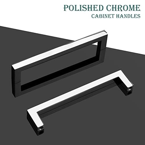Gobekor 5 Pack Polished Chrome Cabinet Handles - 5 Inch (128mm) Square Bar Drawer Pulls - Durable Kitchen Cabinet Hardware for Modern Cabinets & Drawers - Perfect for Home Kitchen, Bathroom, Office & Furniture Upgrades