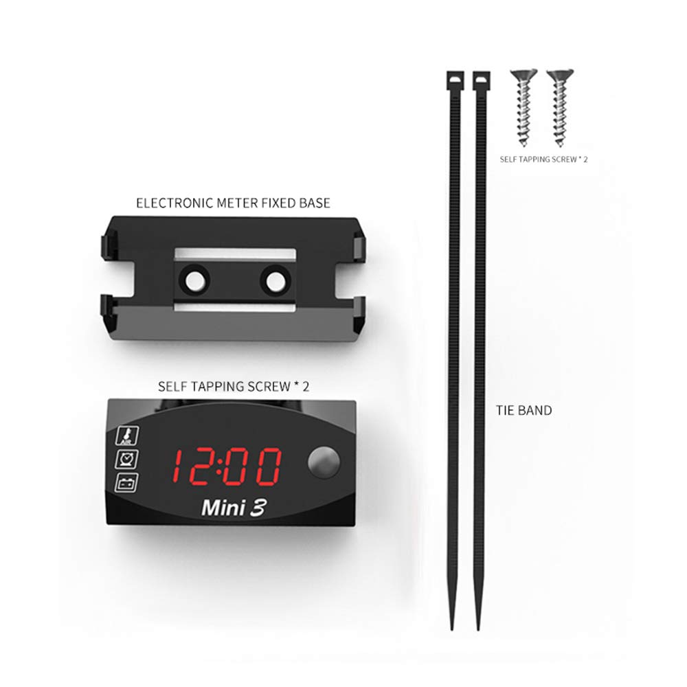 6V-30V 3-in-1 Digital Motorcycle Gauge - Waterproof IP67 Clock, Thermometer & Voltmeter for Car, Boat & Marine Battery Monitoring (Red Light/Black) - Perfect for Outdoor Adventures & Vehicle Maintenance