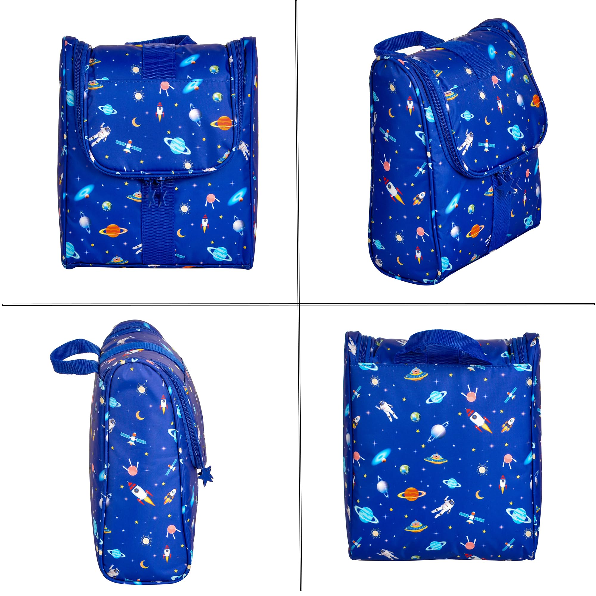 Kids Travel Toiletry Bag - Cute Cartoon Astronaut Design, Waterproof Cosmetic Organizer for Boys & Girls, Perfect for Camping, Overnight Trips & Shower Essentials