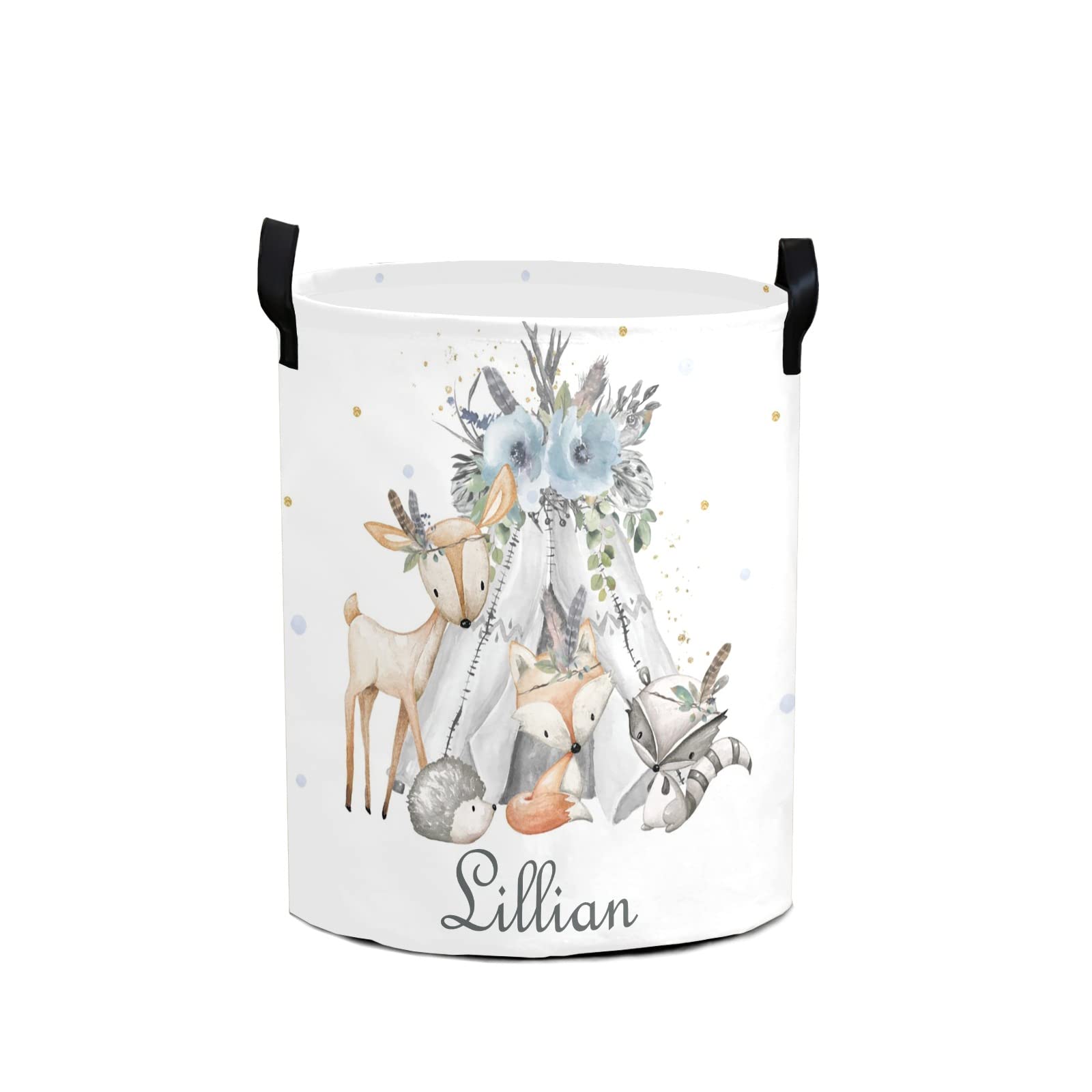 Personalized Woodland Animals Blue Laundry Basket with Handles - Waterproof Collapsible Clothes Hamper for Boys, Large Capacity Storage Organizer for Bedroom & Bathroom Decor | Perfect for Kids' Room, Nursery, and Dorm Organization