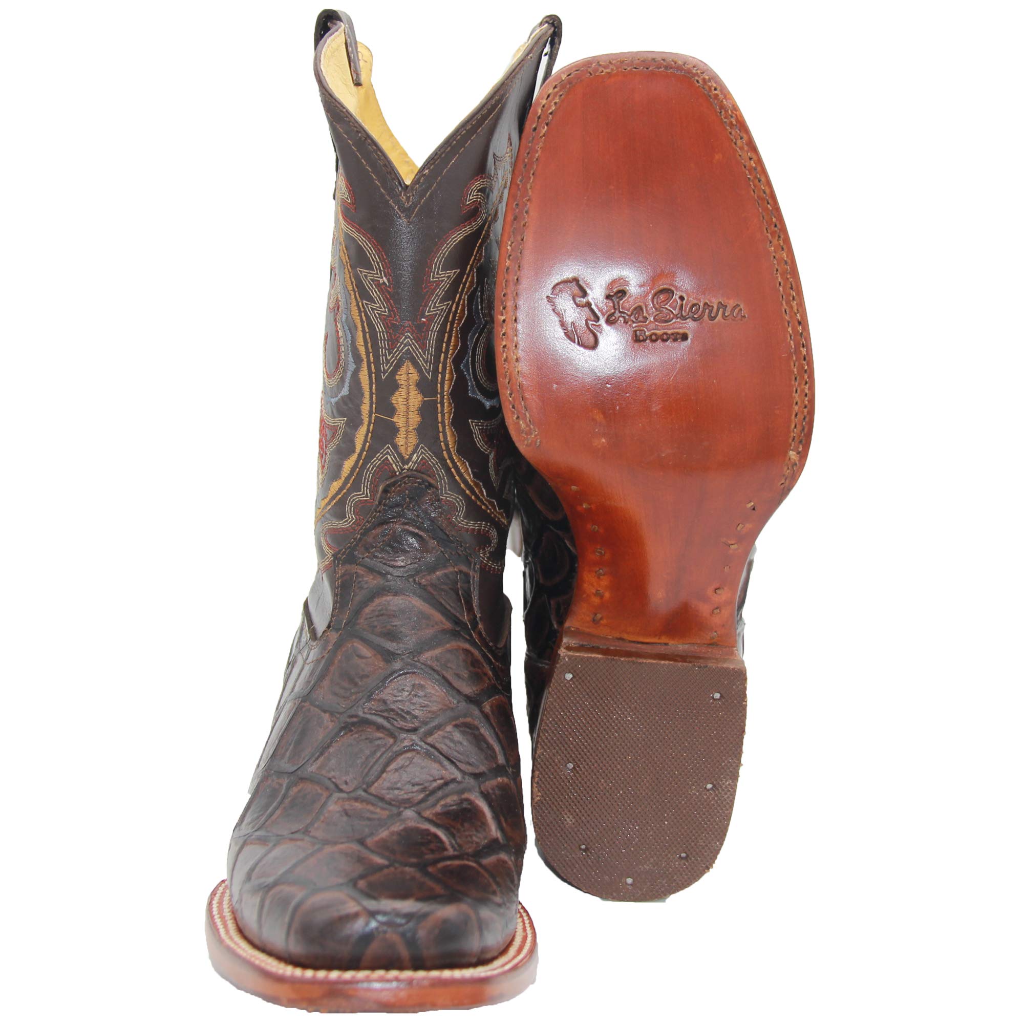 Western Shops Men’s Leather Pirarucu Fish Print Cowboy Boots – Durable & Stylish for Rodeo, Country Dance & Outdoor Adventures