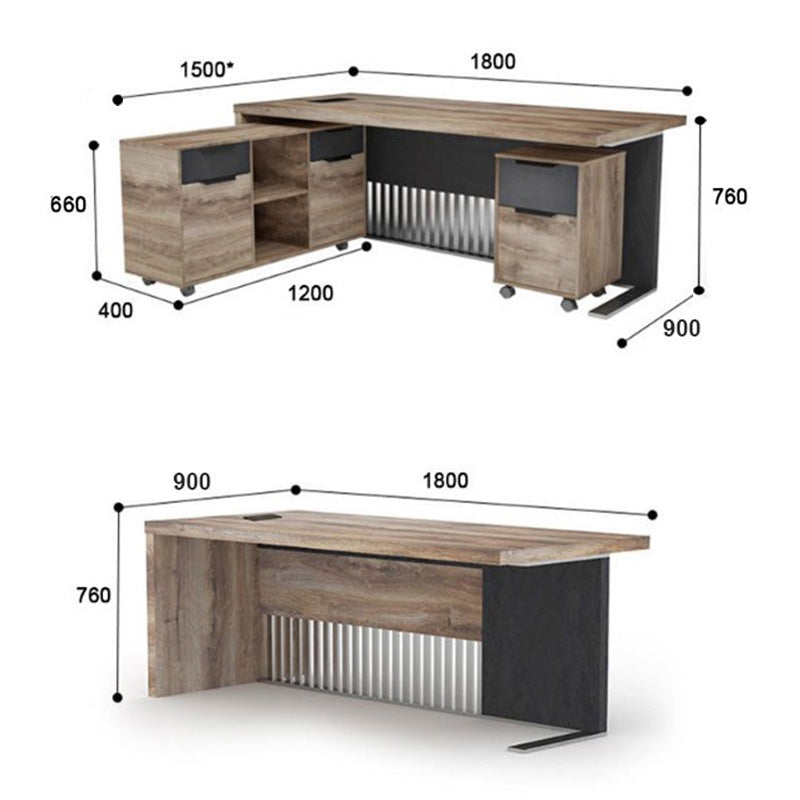 AFTAN BLACK HAWK Limited Edition Executive Desk with Pedestal & Right Mobile Return - 180cm Warm Oak & Black Finish - Perfect for Home Office & Professional Workspaces