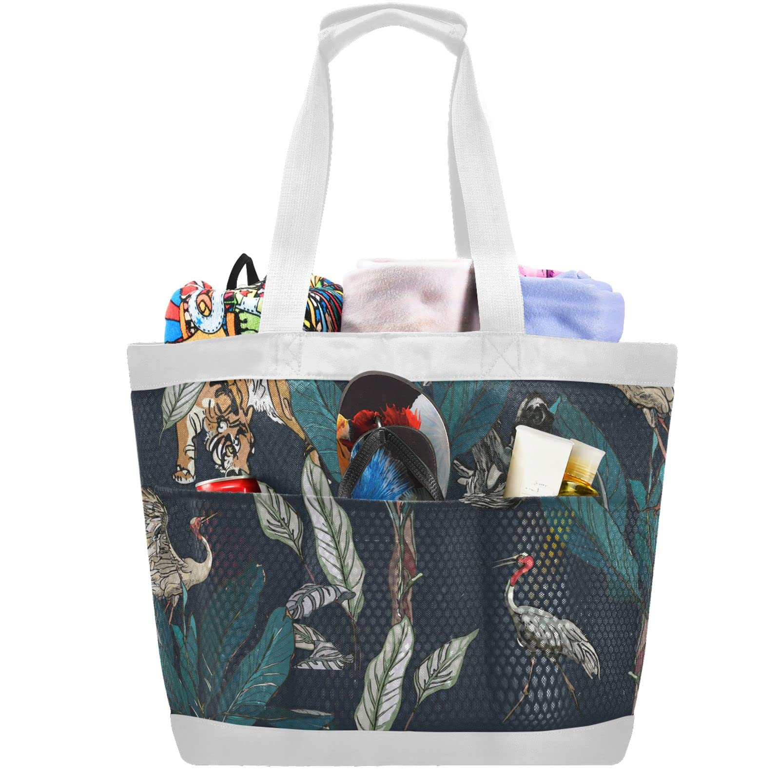 J JOYSAY Jungle Forest Exotic Mesh Beach Tote Bag - Large Waterproof Women's Beach Bag for Gym, Work, Training & Hiking - Perfect for Pool, Vacation & Outdoor Activities