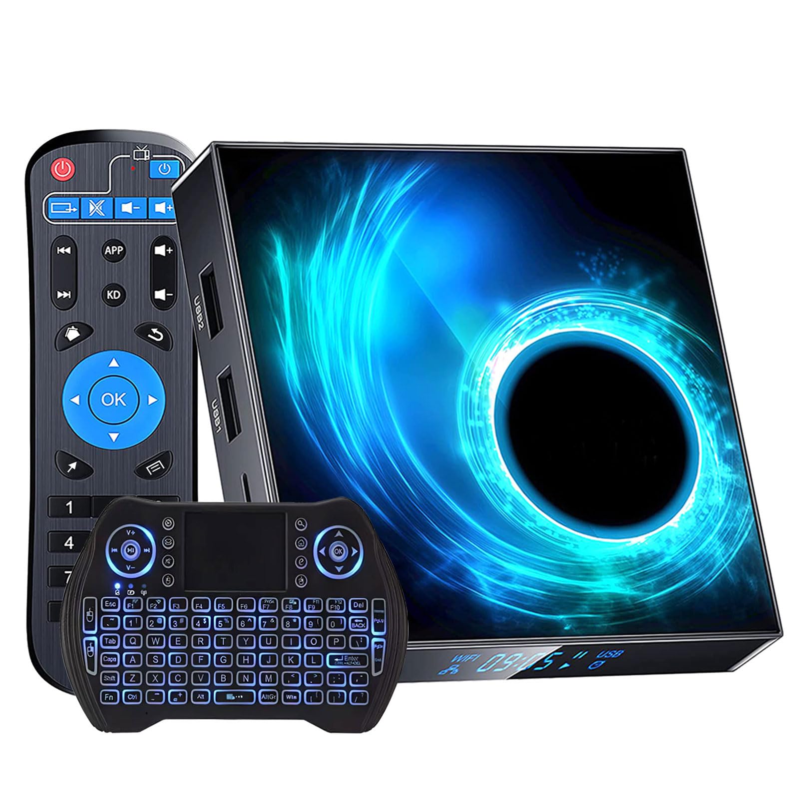 Android TV Box 10.0 - 4GB RAM 64GB ROM, H616 Quad-Core Processor, Dual-Band WiFi 2.4/5GHz, Ethernet, Bluetooth 4.0, H.265 6K Streaming - Includes Wireless Mini Keyboard for Smart Home Entertainment