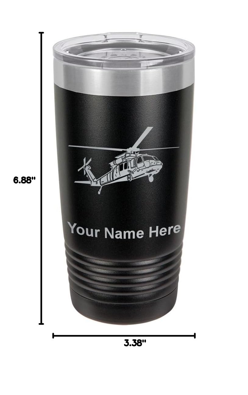 LaserGram 20oz Vacuum Insulated Stainless Steel Tumbler Mug with Military Helicopter Design - Personalized Engraving Included (Black) - Perfect for Coffee, Tea & Cold Drinks at Home, Office or Outdoor Adventures