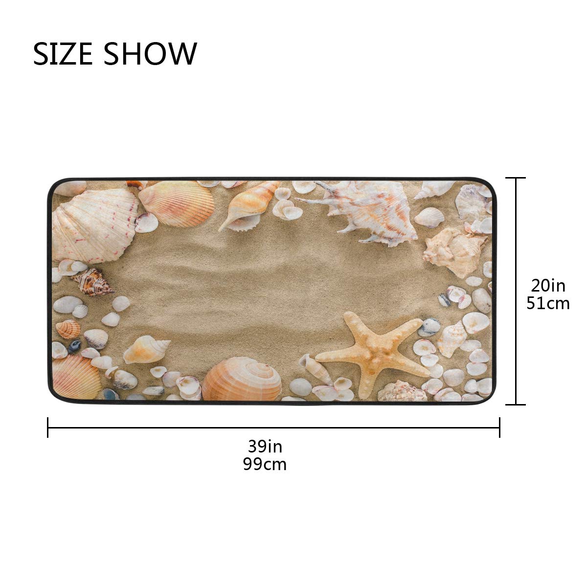 Susiyo Anti-Fatigue Kitchen Mat - Non-Slip, Oil & Stain Resistant, Easy to Clean Starfish Seashell Design Floor Rug for Indoor/Outdoor Use - Perfect for Kitchen, Bathroom, Beach House & Summer Decor