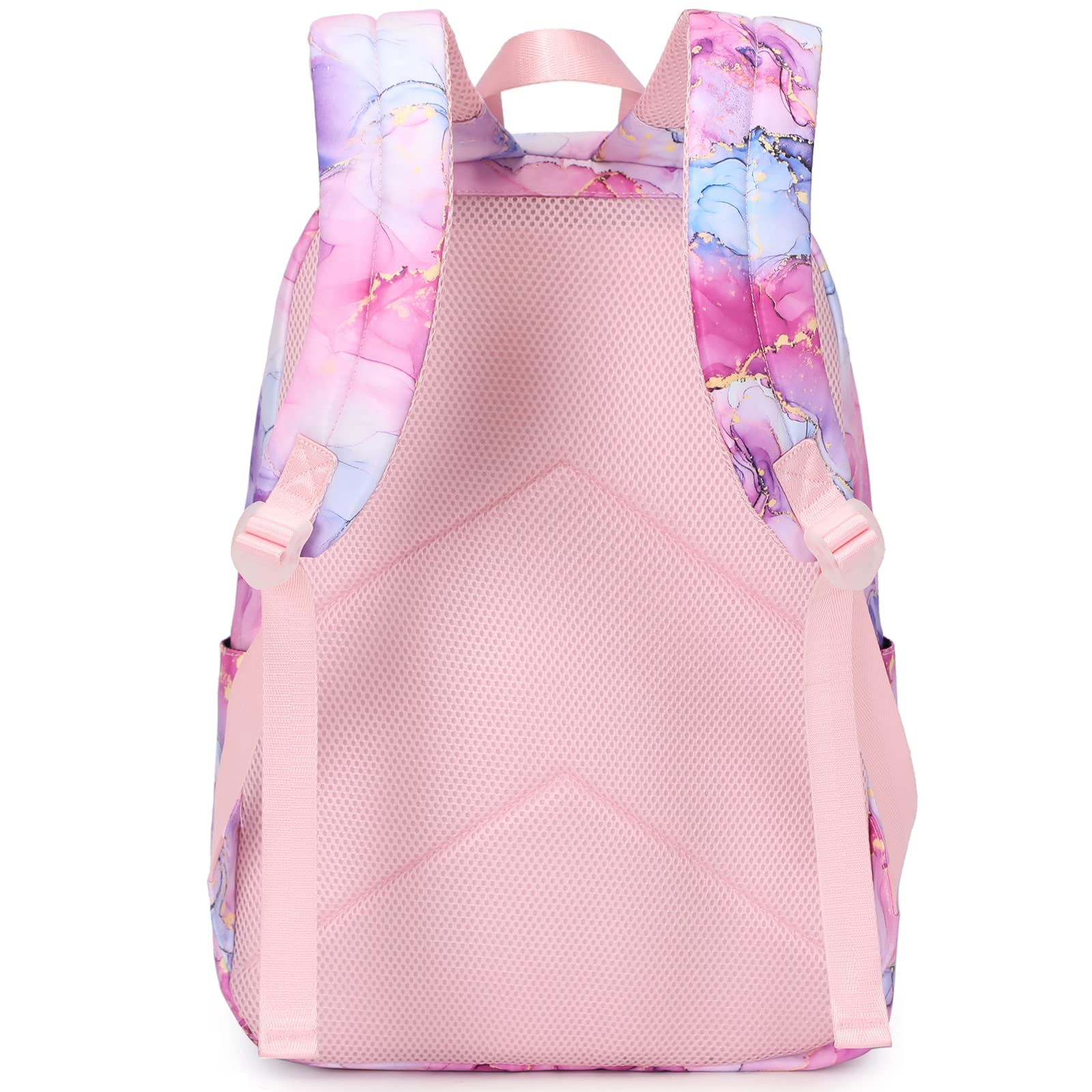 Stylish Marble Print Backpack for Girls - Waterproof School Backpack with Insulated Lunch Box Set - Cute Bookbag for Preschool, Elementary & Middle School Students - Perfect for Daily Use, Field Trips & Travel
