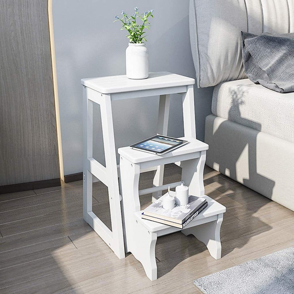 3-Tier Foldable Wooden Step Stool Ladder - Portable Multifunctional Storage Stool for Bathroom, Bedroom, and Kitchen - Non-Slip Stepladder for Kids & Adults