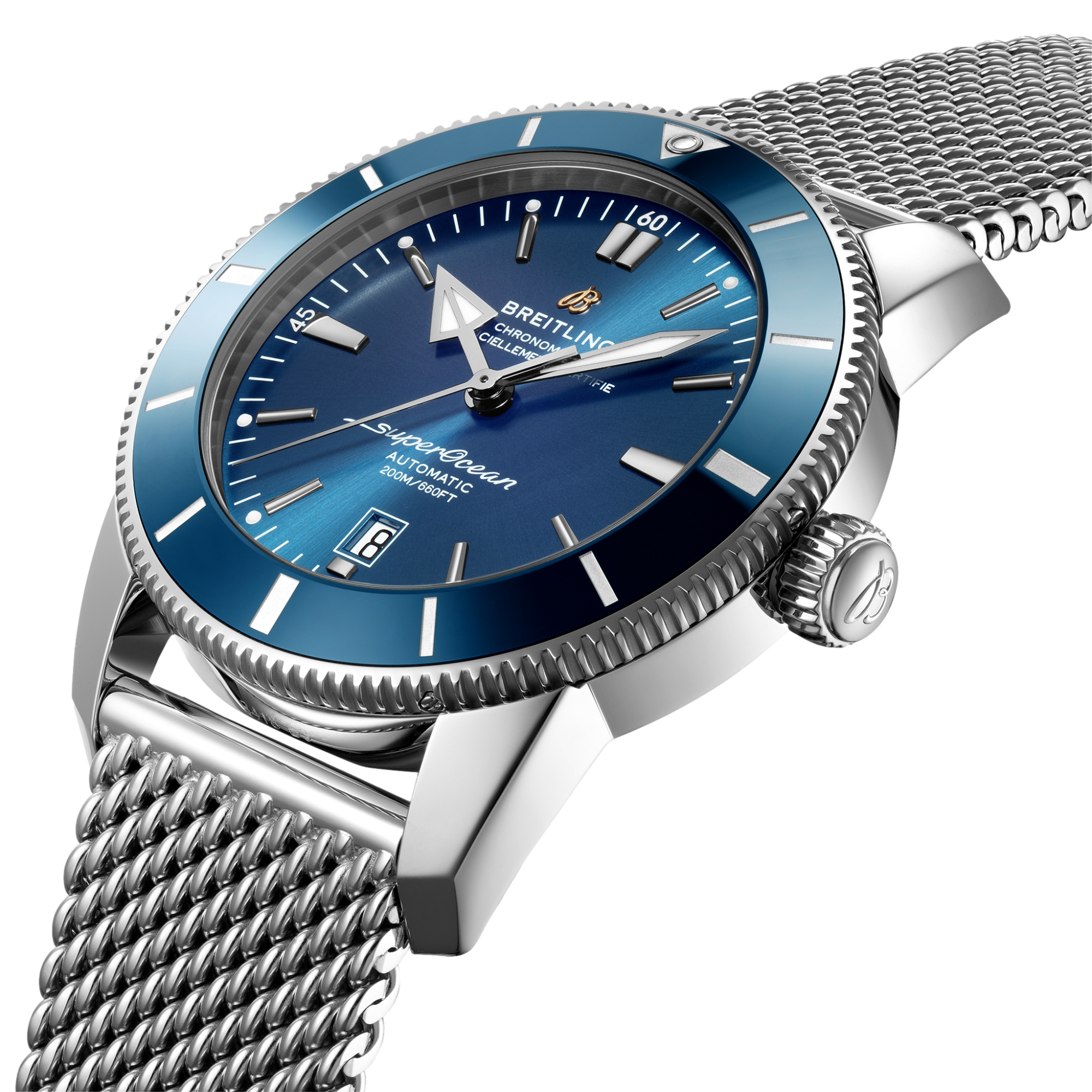 Superocean Heritage B20 Automatic 46mm Blue Dial Men's Watch with Stainless Steel Bracelet - Luxury Diving & Everyday Wear Timepiece