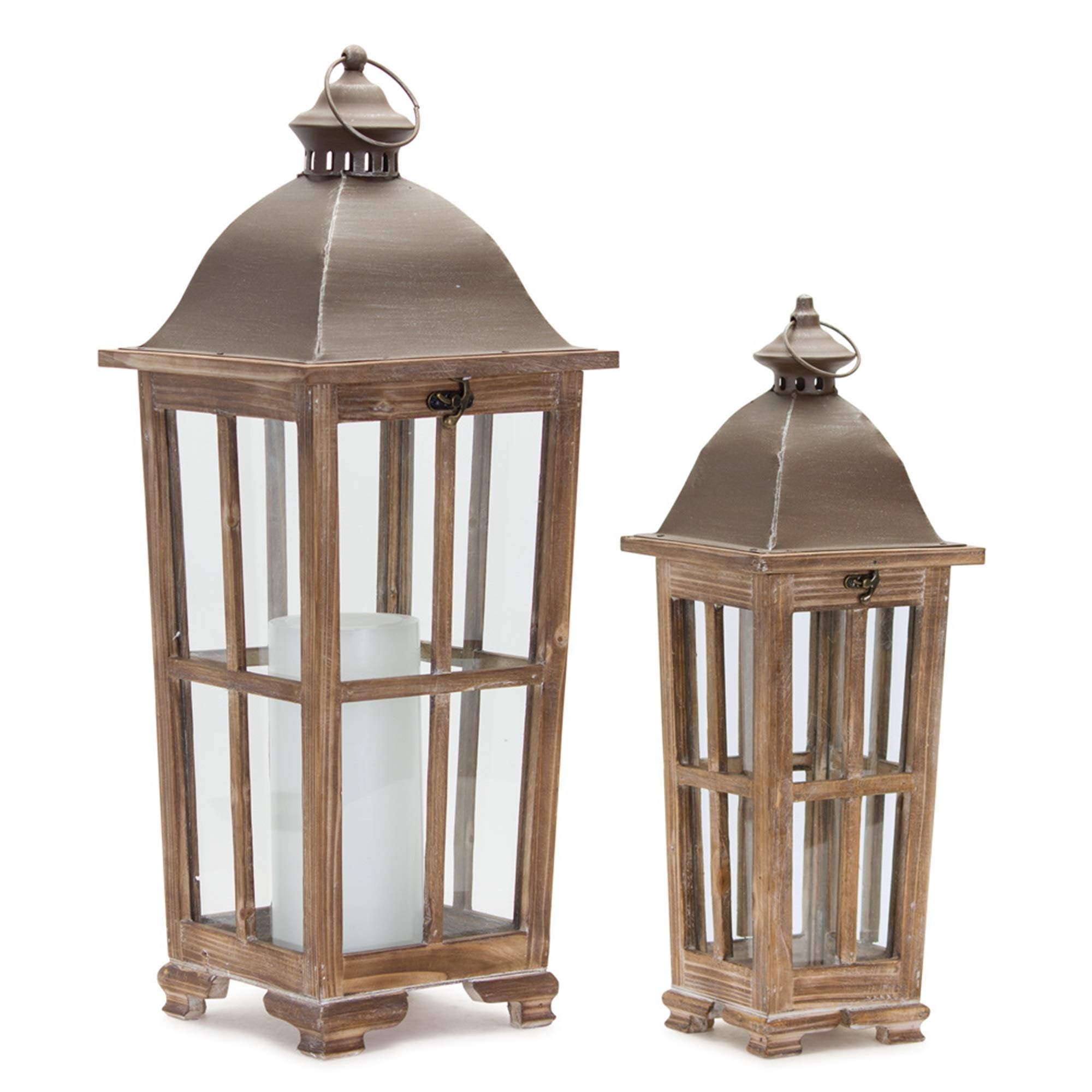 Set of 2 Modern Taupe Brown Candle Lanterns - 25.75 Inch Height - Rustic Home Decor for Living Room, Patio & Wedding Centerpieces