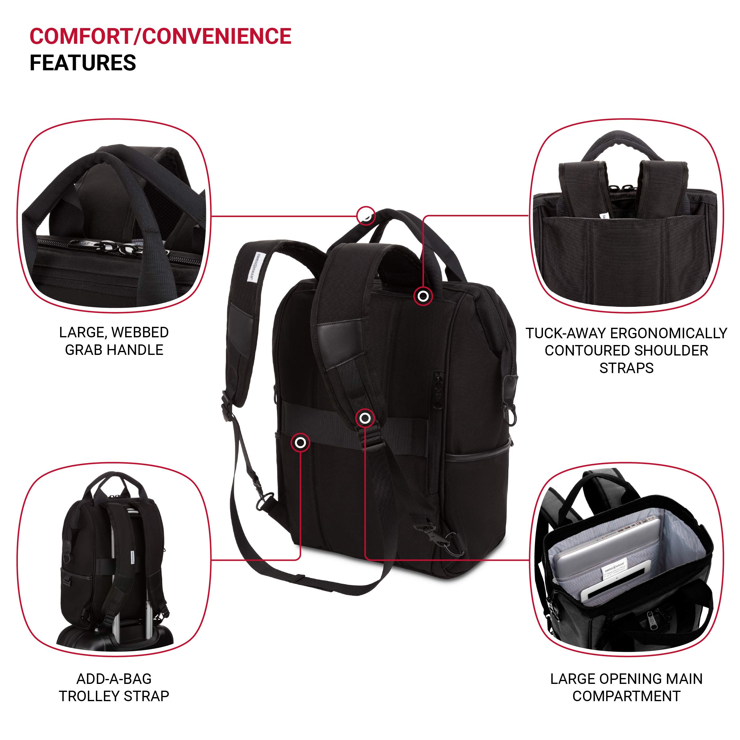 SwissGear 3577 16-Inch Laptop Backpack for Men & Women - Durable Black Computer Bag with USB Charging Port - Perfect for Work, School, Travel & Business Trips