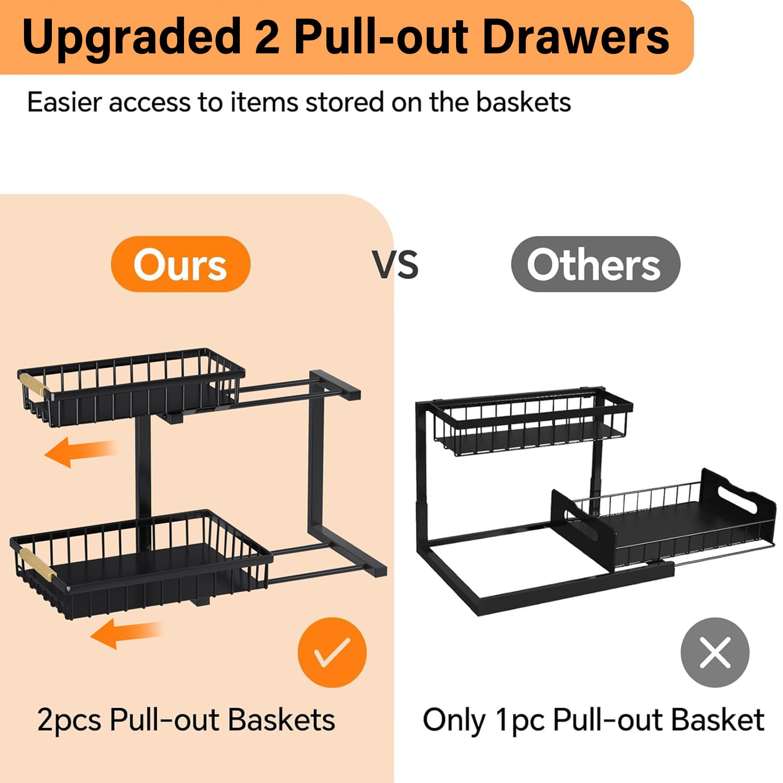 2-Tier Under Sink Organizer & Storage Shelf - Metal Pull Out Cabinet Organizer with Sliding Drawers for Kitchen, Bathroom & Closet (2 Pack) - Perfect for Maximizing Space Under Sinks and Cabinets