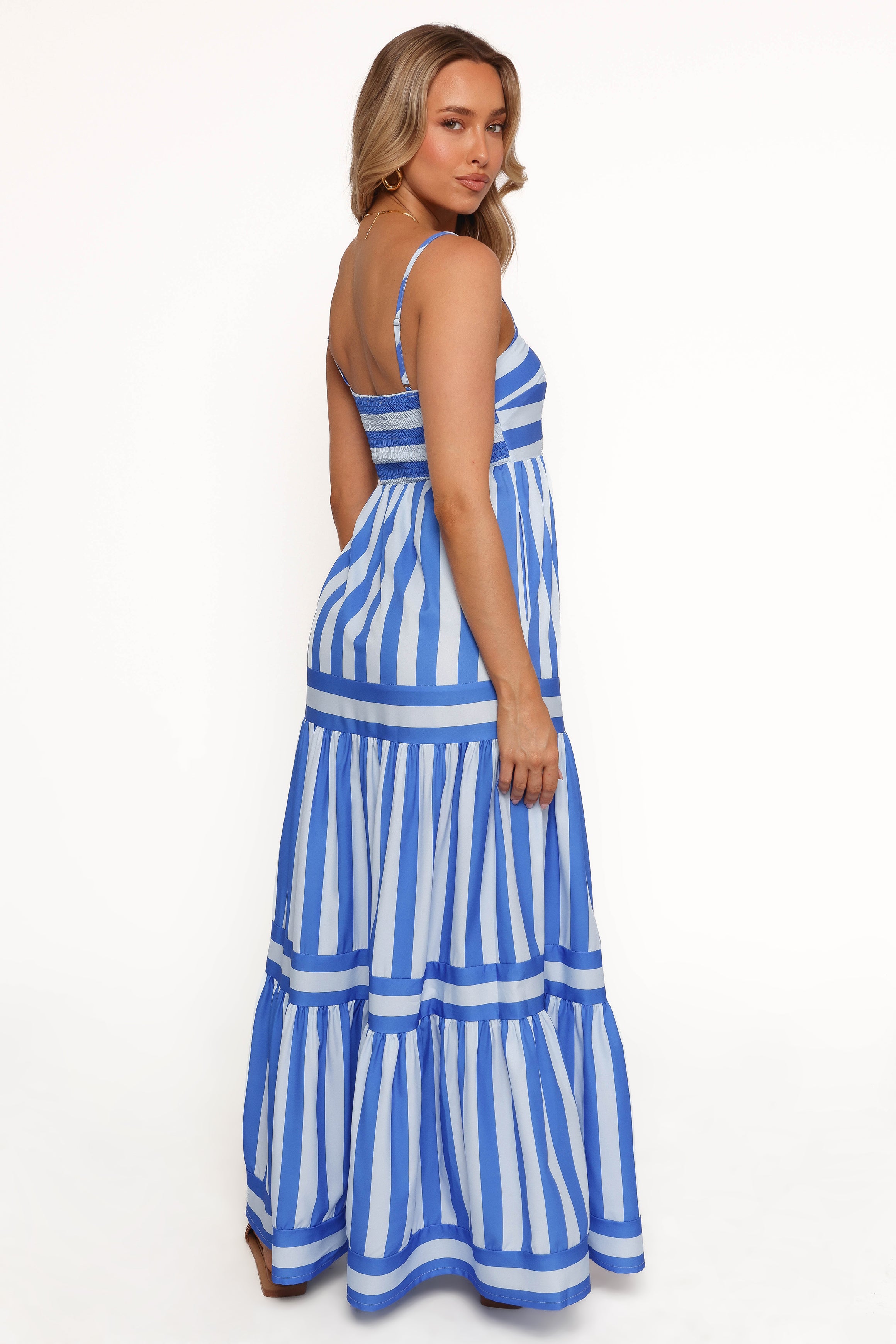 Emry Maxi Dress for Women - Blue Stripe Flowy Summer Beach Dress, Casual Boho Long Dress for Vacation, Party, and Outdoor Events
