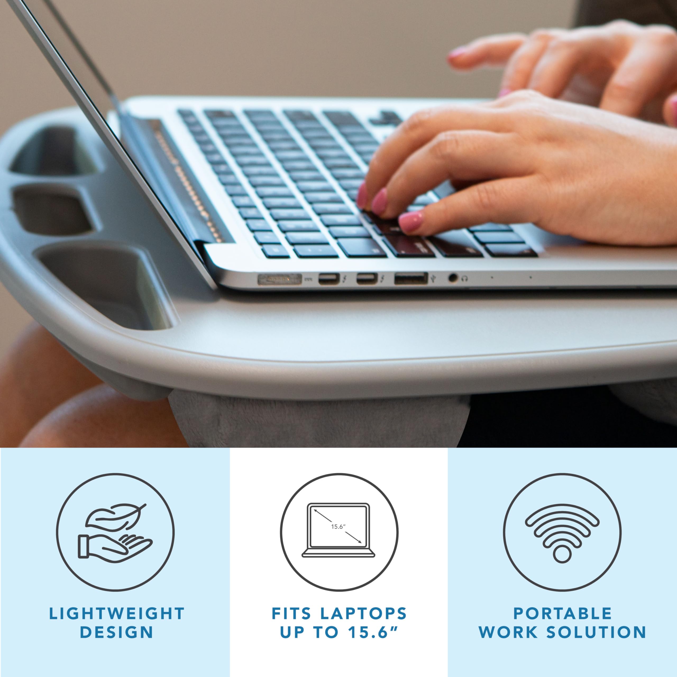LAPGEAR MyDesk Lap Desk with Device Ledge & Phone Holder - Cool Gray - Portable Laptop Desk for 15.6 Inch Notebooks - 12 Pack (Style 44005) - Perfect for Home Office, Bed, Couch & Travel Use