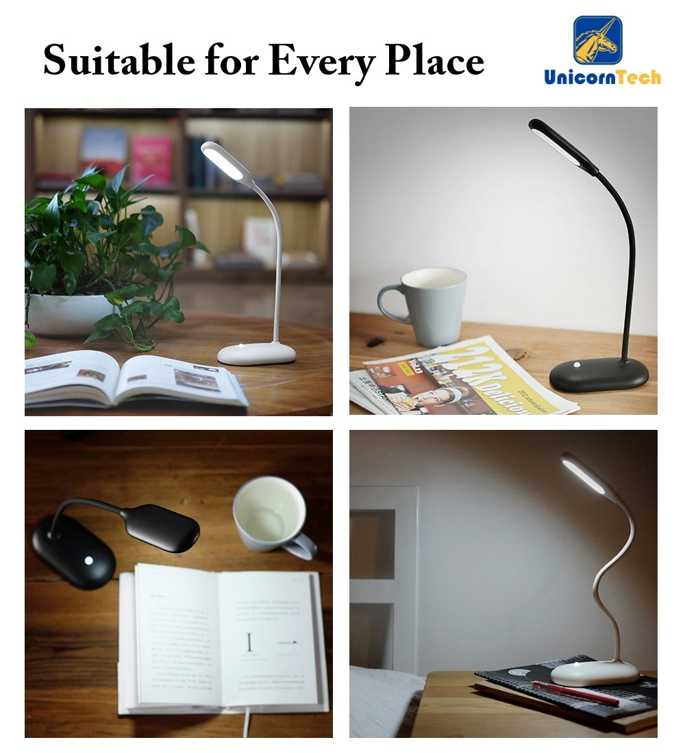 TL-06 Adjustable LED Desk Lamp with Gooseneck - USB Rechargeable, Dimmable Natural Light for Home Office, Reading & Study | Portable Bedside Table Lamp (Black) | Perfect for Night Reading, Home Office Work & Dorm Room Lighting