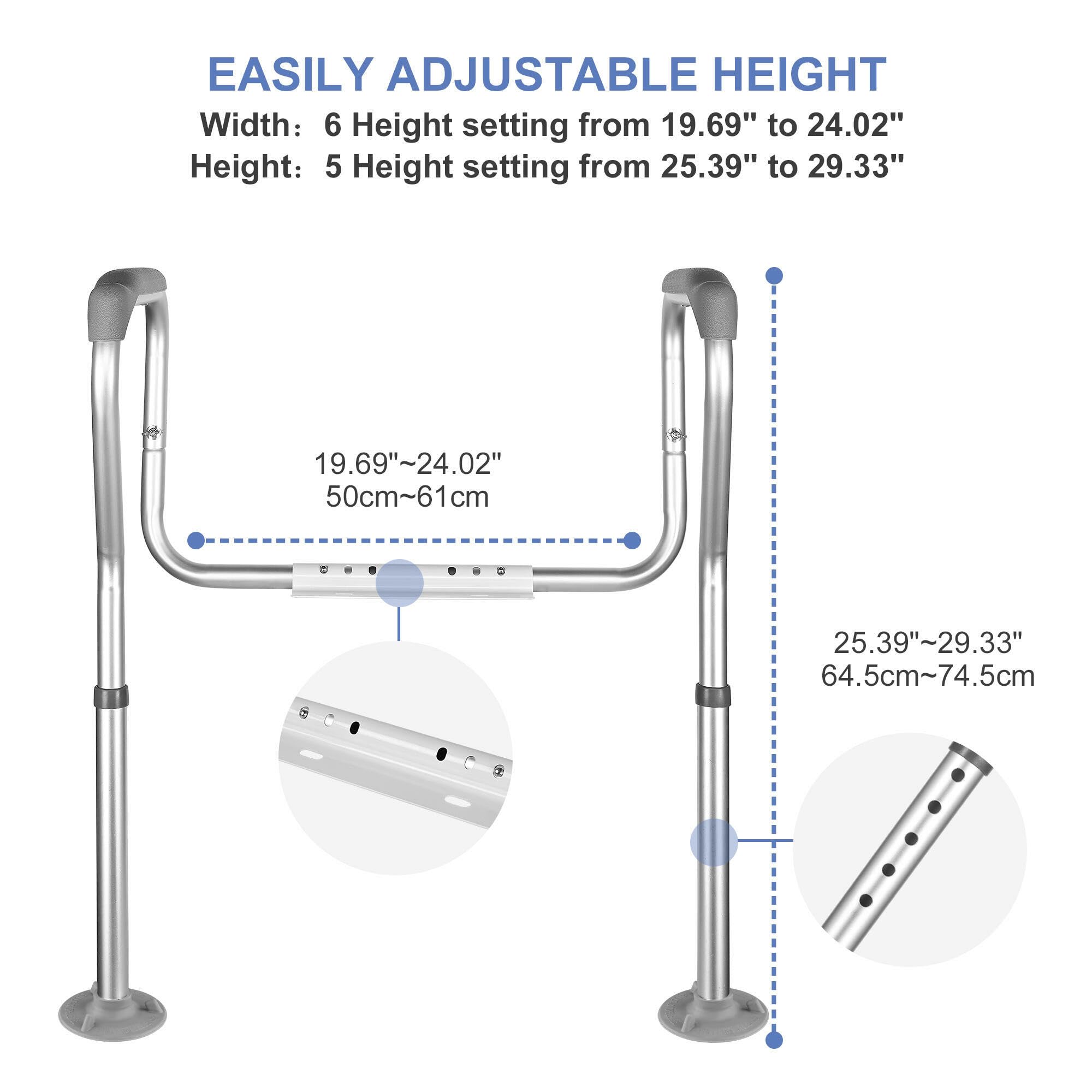 Adjustable Toilet Safety Rails for Seniors - Free Standing Aluminum Frame with Stable Rubber Feet, Supports 330lbs - Ideal for Elderly, Handicapped & Disabled - Perfect for Bathroom Safety & Mobility Assistance