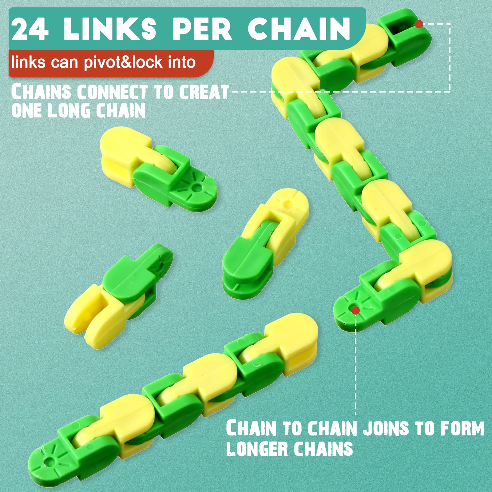 Yunsailing 80-Pack Wacky Tracks Snap & Fidget Sensory Snake Puzzle Toys - Stress Relief for Kids & Adults - Multi-Color (24 Links) - Perfect for Classroom, Party, Travel & Home Use