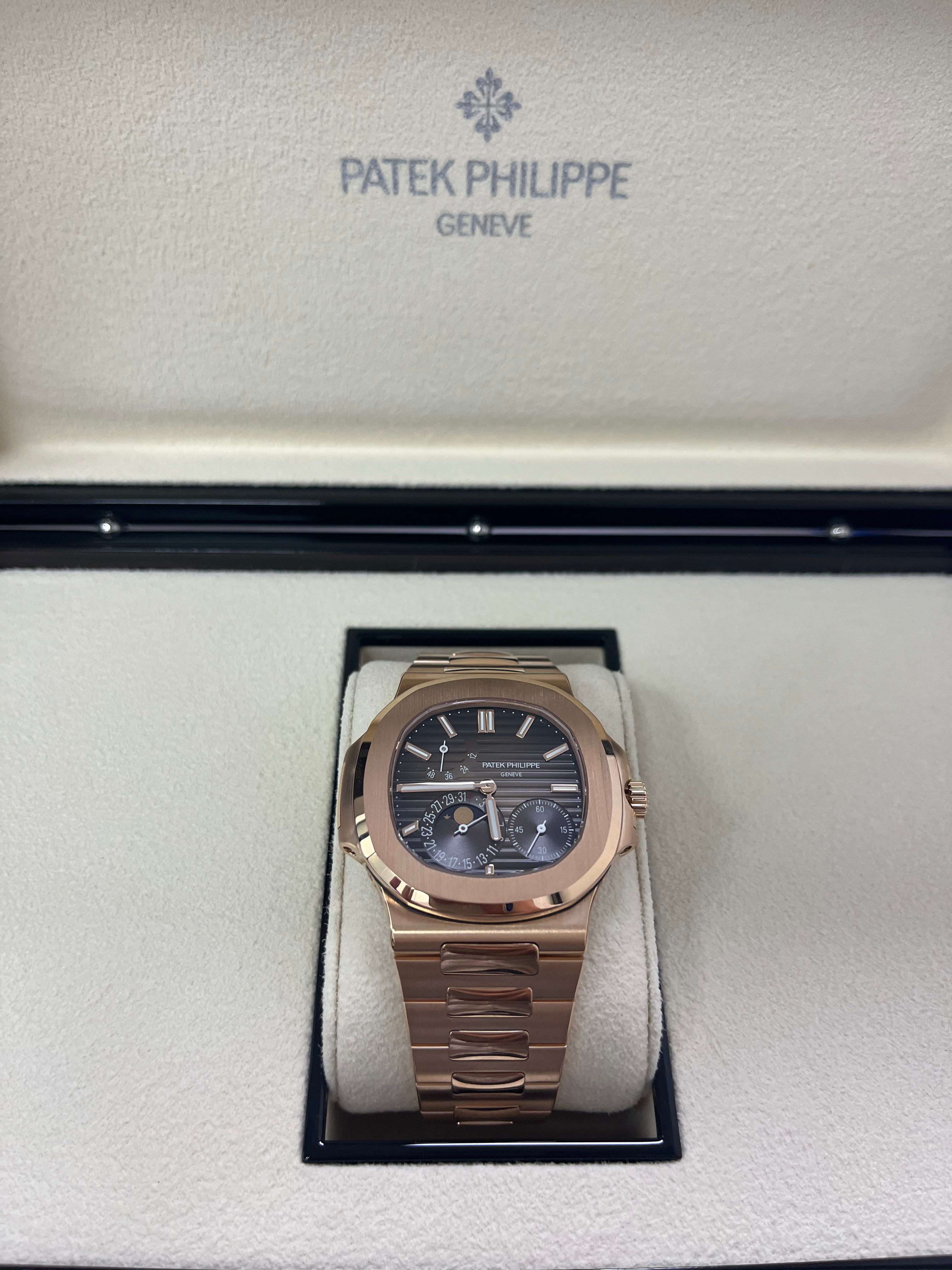 Patek Philippe Nautilus 5712/1R-001 Moon Phase Watch - 40mm Rose Gold Case with Brown Black Dial - Luxury Swiss Automatic Watch for Men - Perfect for Business, Gala Events & Collectors