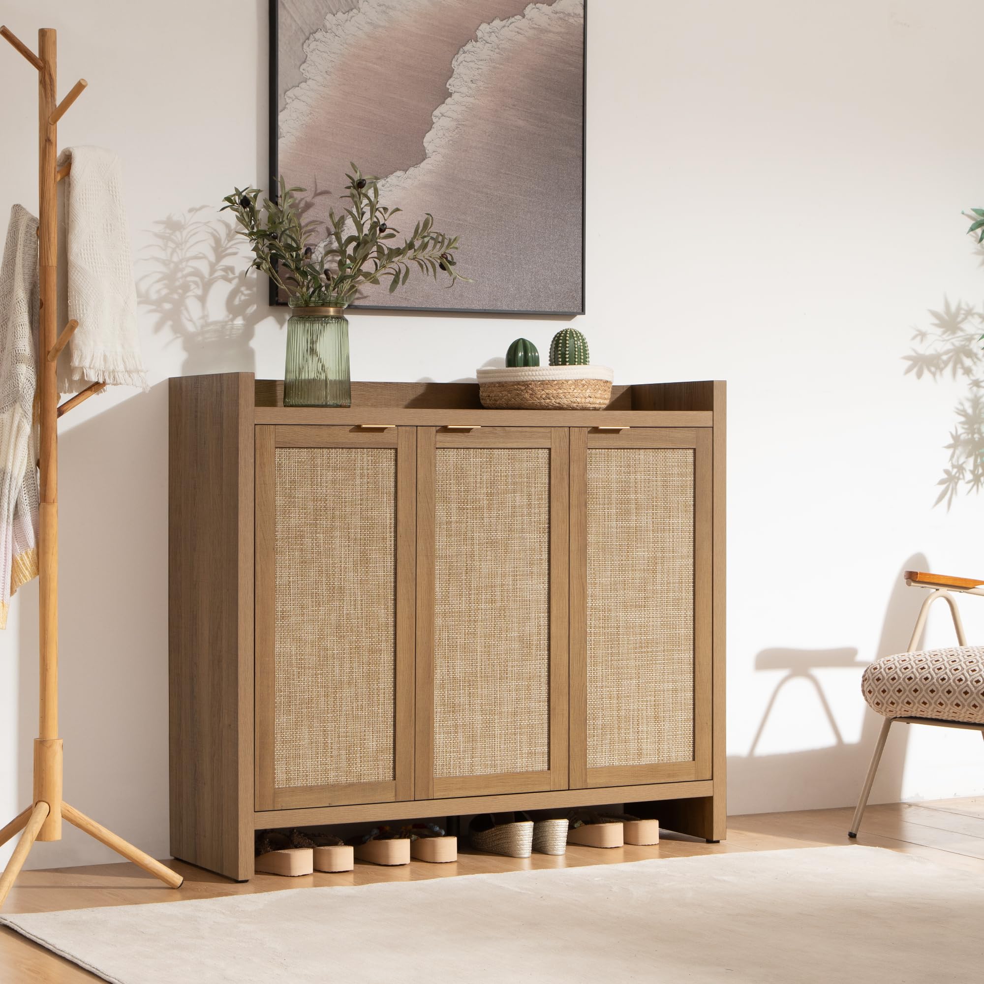 SICOTAS 6-Tier Rattan Shoe Storage Cabinet - Holds 30 Pairs, 41