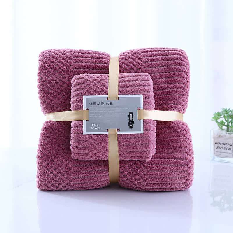 2 Pack Purple Coral Fleece Bath Towel Set - Ultra Soft, Absorbent & Lint Free - Luxury Spa & Home Bath Towels for Shower, Pool & Beach Use