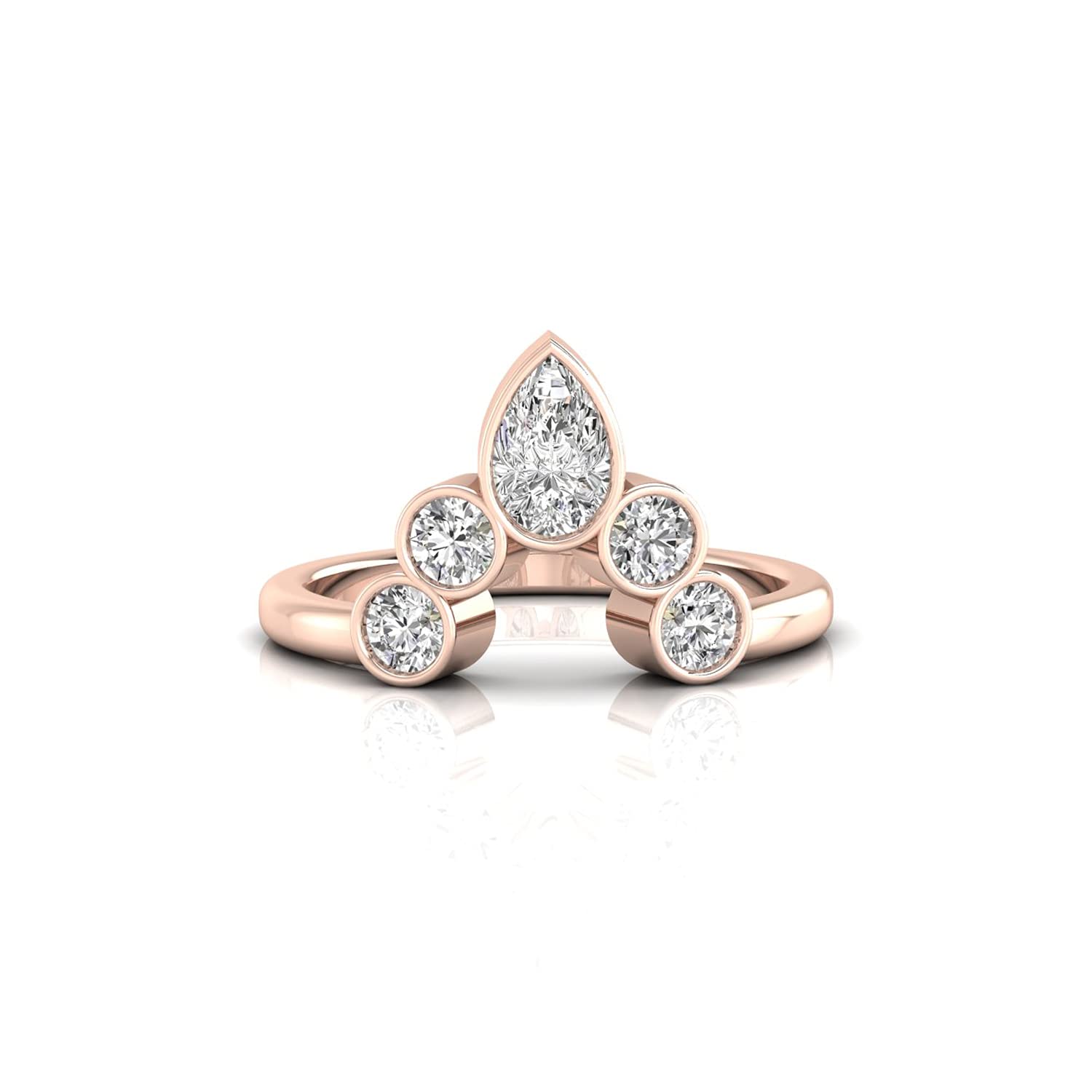 0.42 CTW Pear & Round Moissanite Stackable Wedding Band - 14K White Gold Colorless Diamondrensu Chevron Ring for Women | Perfect for Bridal Sets, Anniversary Gifts & Everyday Elegance