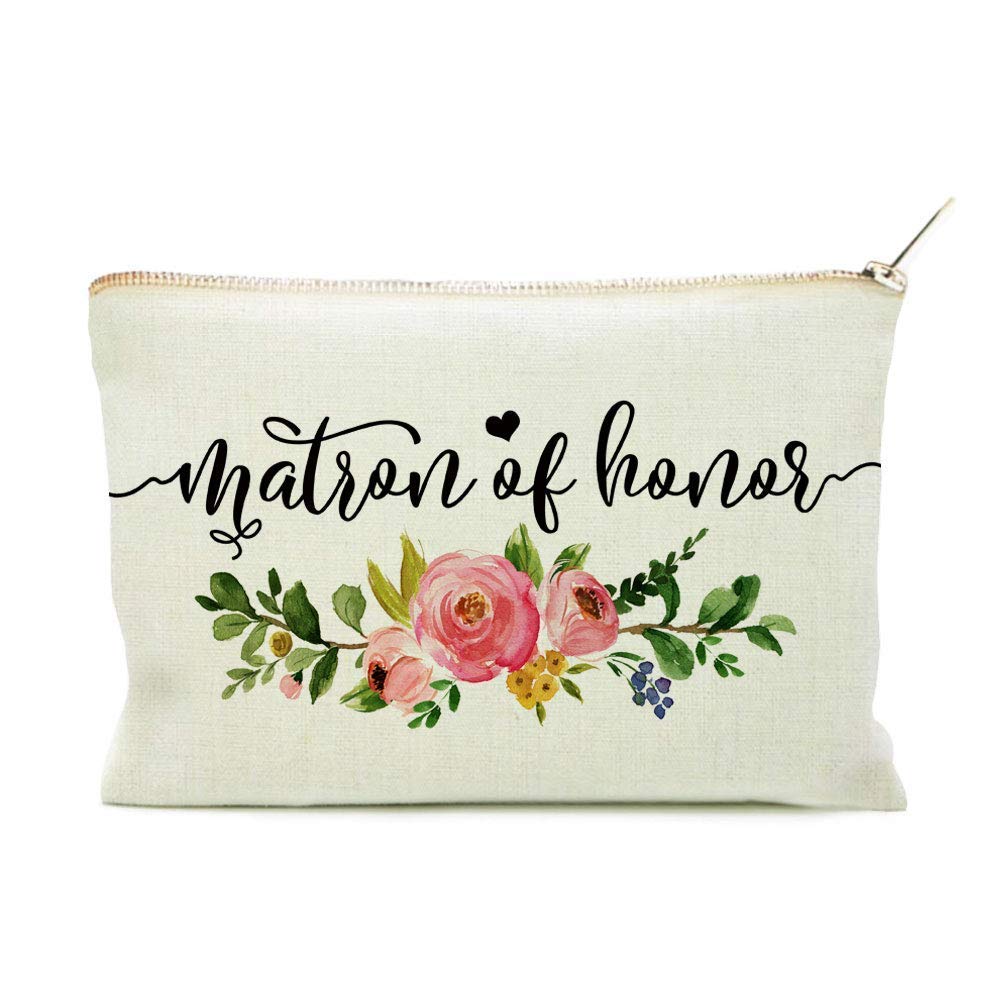 Elegant Linen Matron of Honor Makeup Bag - Perfect Bridesmaid Gift & Cosmetic Case for Weddings, Bachelorette Parties & Travel