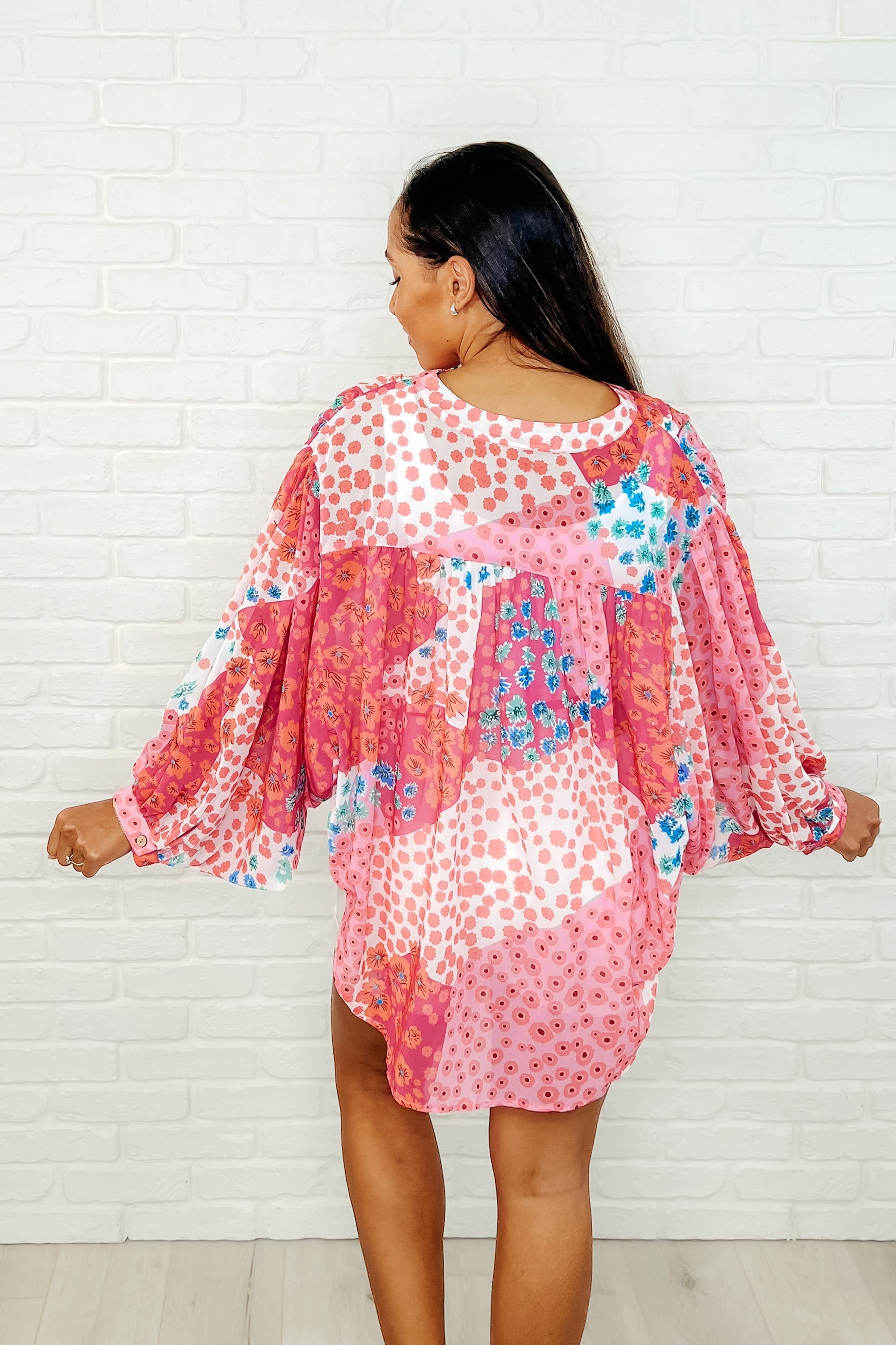 Stylish Mixed Print Blouse for Women - Trendy Floral & Geometric Pattern Top - Perfect for Office, Date Night & Casual Outings