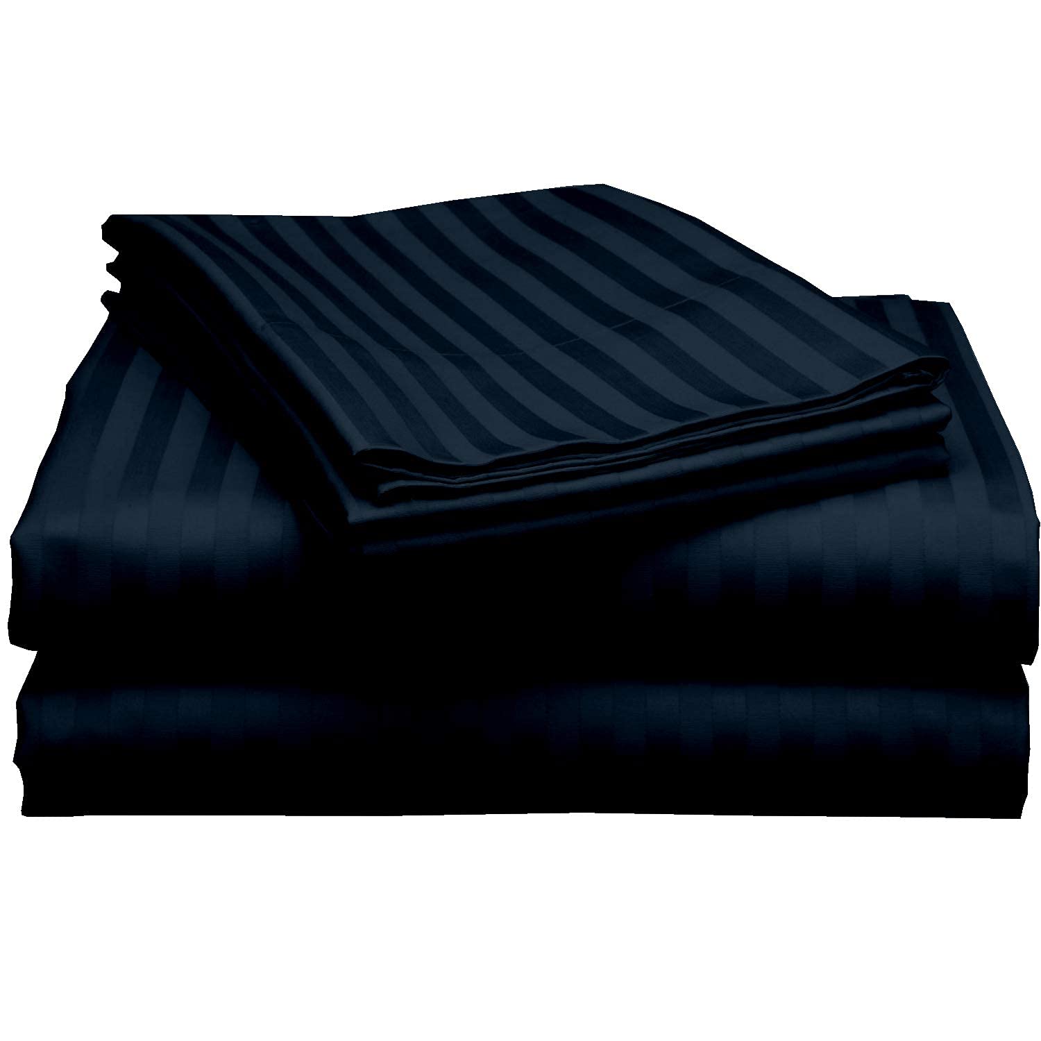 Luxury 100% Cotton 4-Piece Twin Sheet Set - Soft Navy Blue Striped Bed Sheets with Deep Pockets (Fits Up to 16