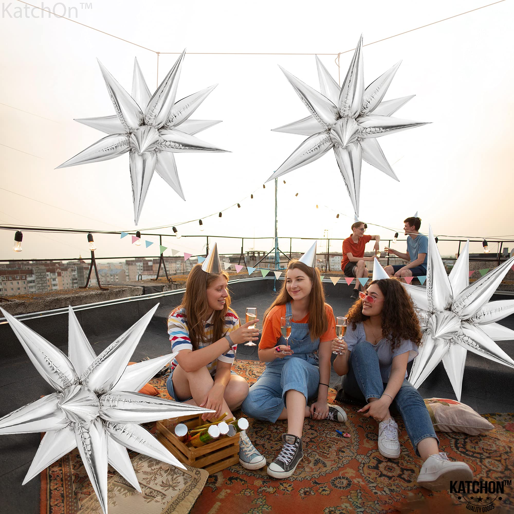 100 Pieces 26-Inch Big Blue & Silver Star Balloons | Premium Starburst Balloons for Party Decorations - Baby Showers, Bachelorette Parties, Weddings & Birthday Celebrations | Durable Cone-Shaped Balloons with Explosion Point Design