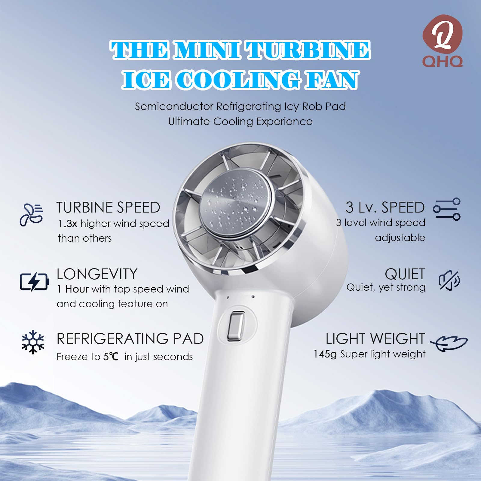 Portable Ice Cooling Handheld Fan with Built-in Mini Turbine - Rechargeable Personal Air Conditioner for Outdoor, Office, Travel & Home Use