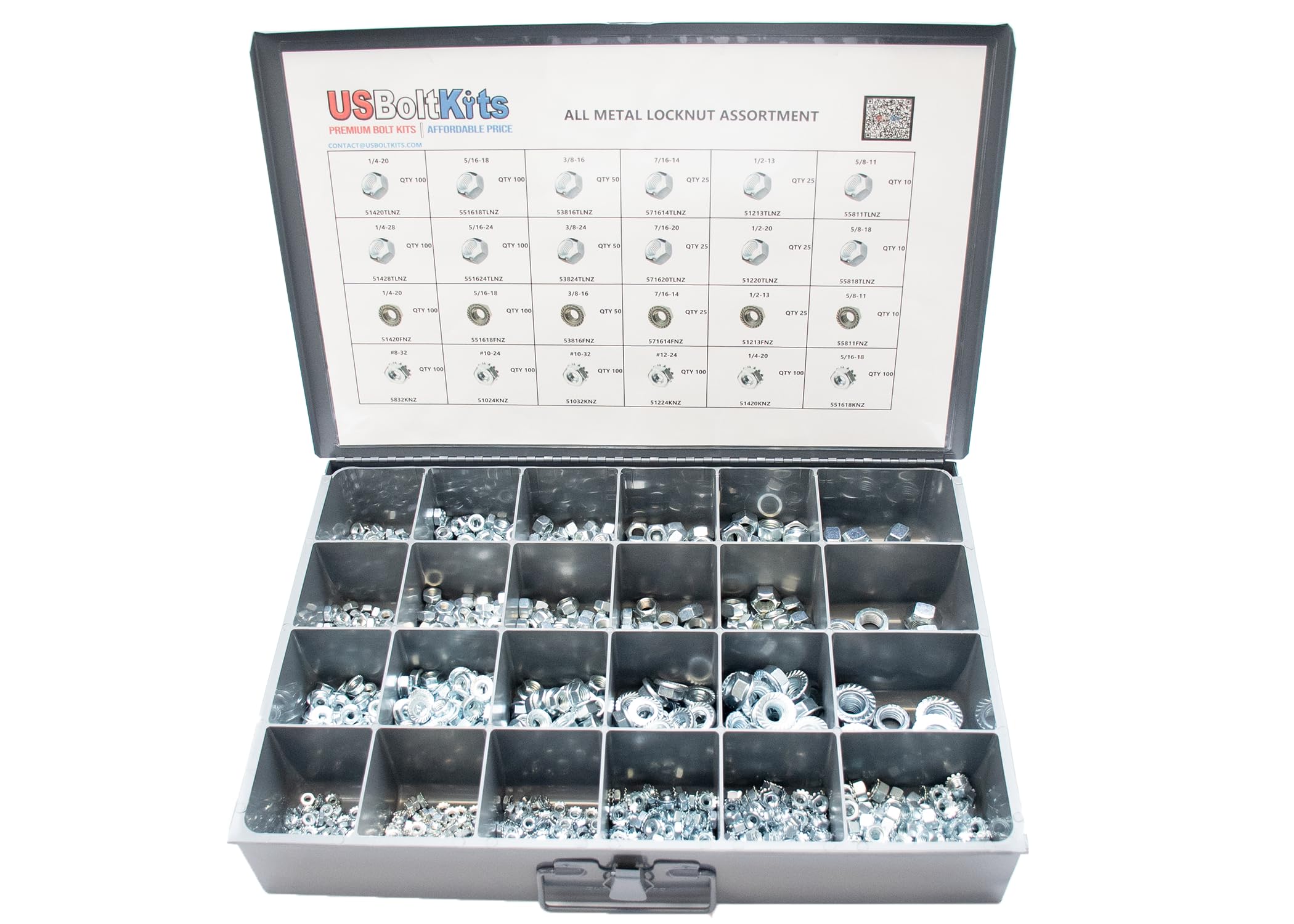 1200 Piece All Metal Locknut Assortment Kit - Stainless Steel Nuts & Bolts Set for DIY, Automotive, and Machinery Repair - Secure Fastening Solution for Home Improvement and Industrial Use