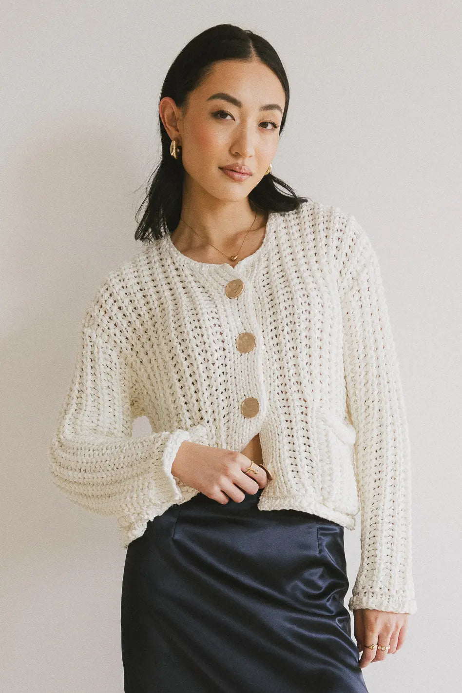 Janelle Cream Knit Cardigan for Women - Cozy Fall & Winter Sweater - Perfect for Casual Outfits, Office Wear & Layering