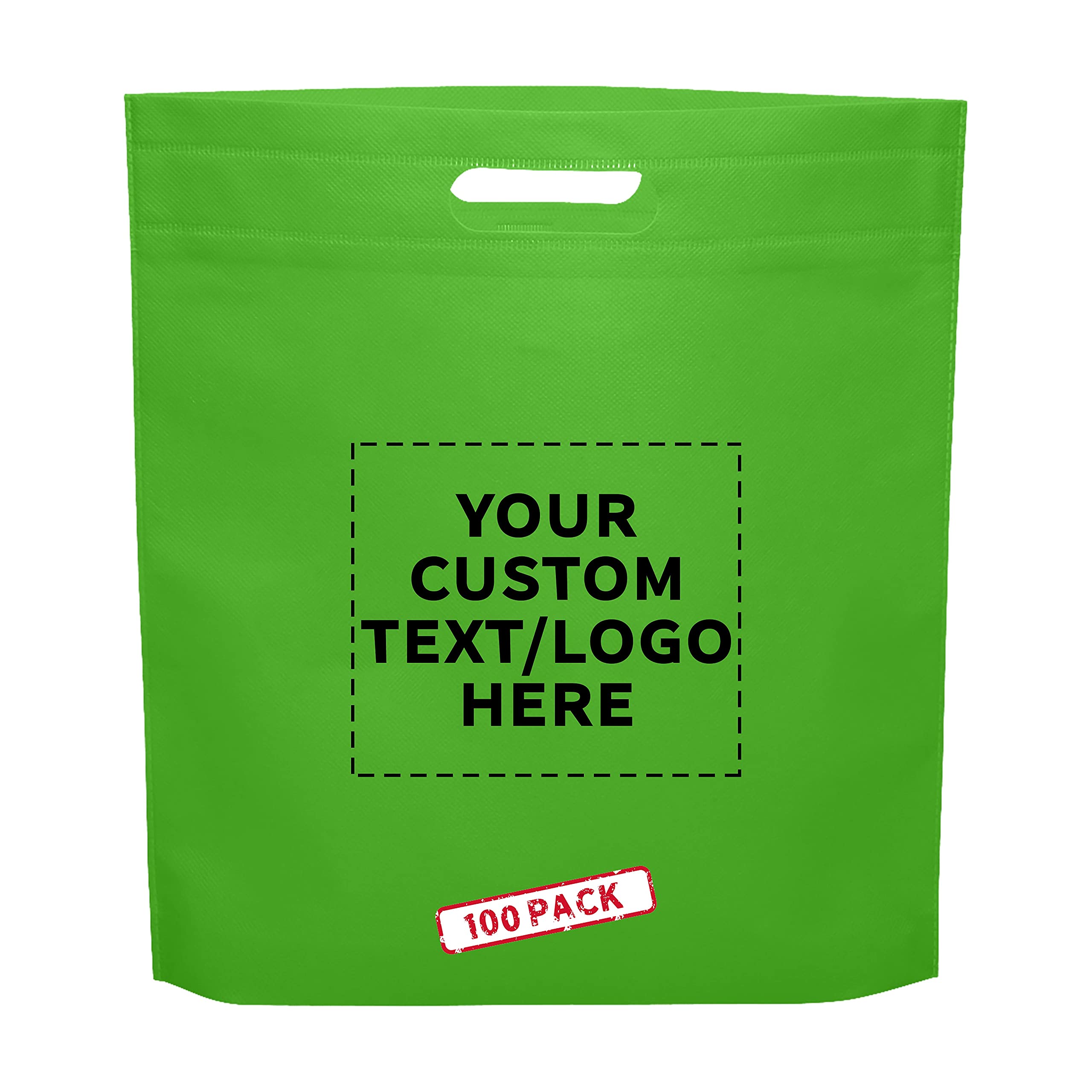 Customizable 100-Pack Lime Green Non-Woven Tote Bags - 15
