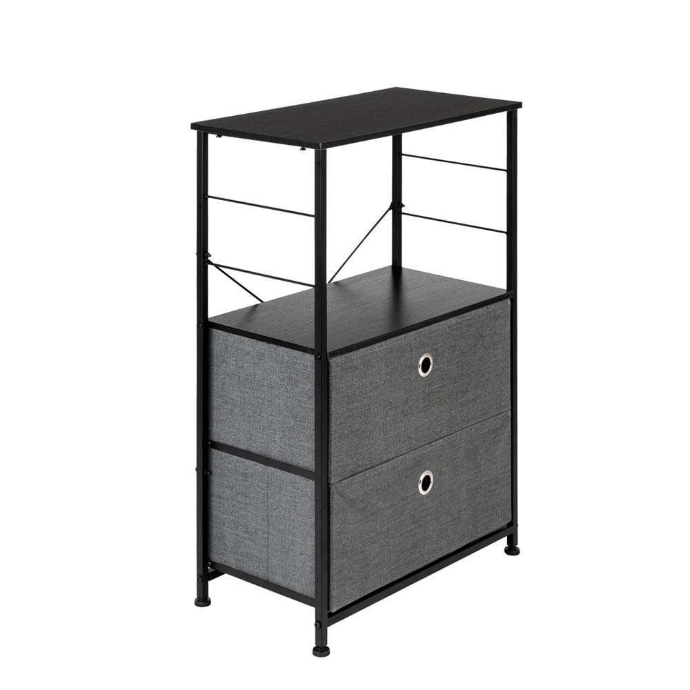 2-Drawer Nightstand with Wood Top & Steel Frame - Modern Bedside Table with Fabric Bins for Bedroom, Office, Dorm | Space-Saving Storage Solution for Small Spaces