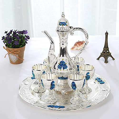 Vintage Turkish Coffee Pot Set with 6 Cups & Tea Tray - Handcrafted Metal Turkish Tea Set for Home, Wedding Gifts & Traditional Coffee Ceremonies - Gold Finish