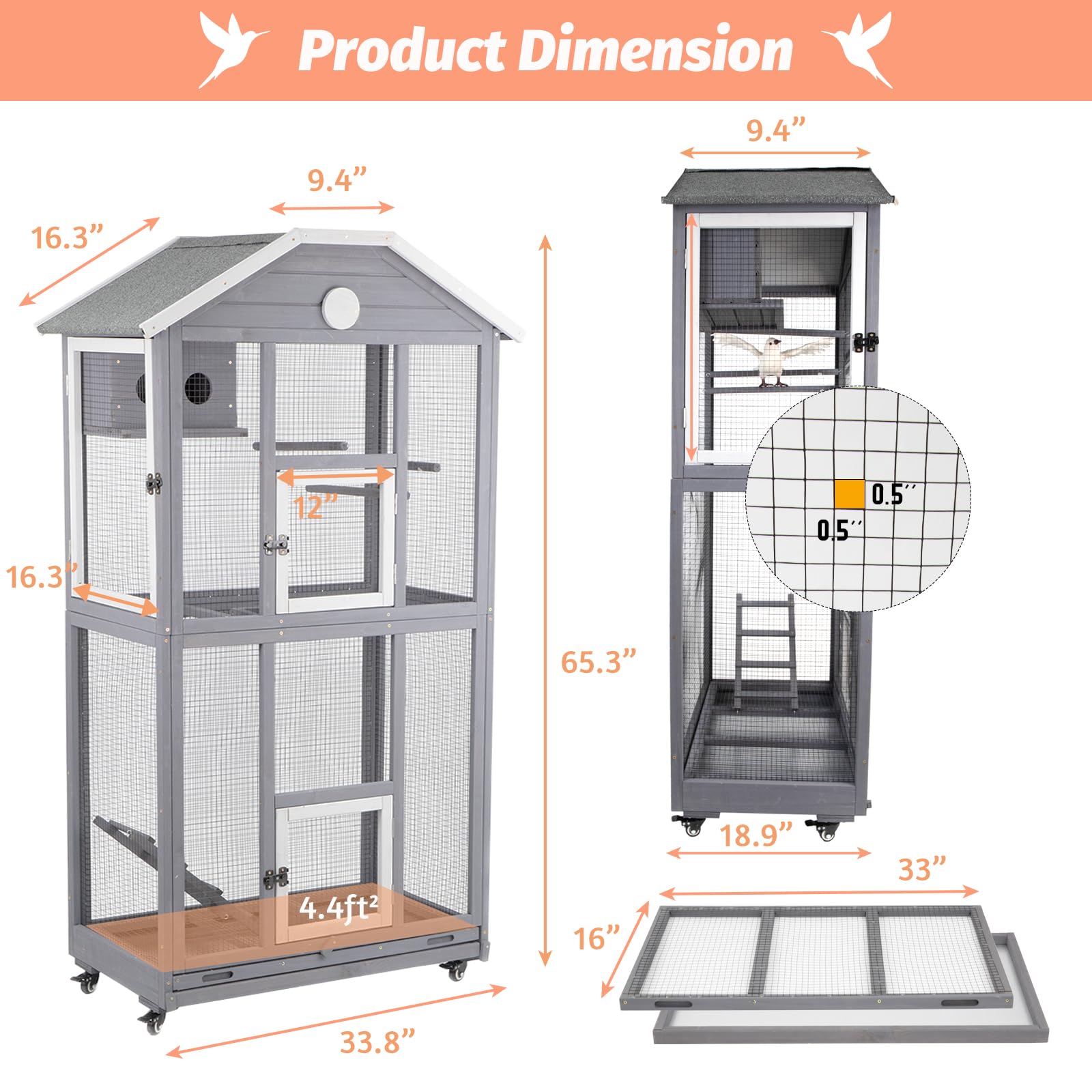 Large Wooden Outdoor Bird Cage - Spacious Flight Aviary with Perches, Nesting Box & Easy-Clean Pull-Out Tray for Parakeets, Macaws, Finches | Perfect for Backyard, Garden & Patio Bird Keeping