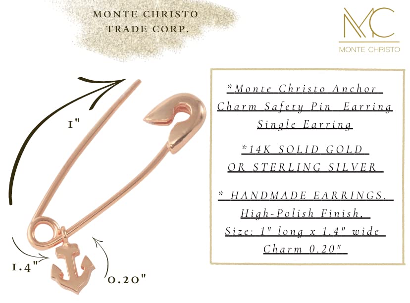 Monte Christo Safety Pin Charm Earring - 14K Yellow Gold Single Hoop Earring for Women | Unique Jewelry Gift Made in USA | Perfect for Casual Wear, Parties & Gifting