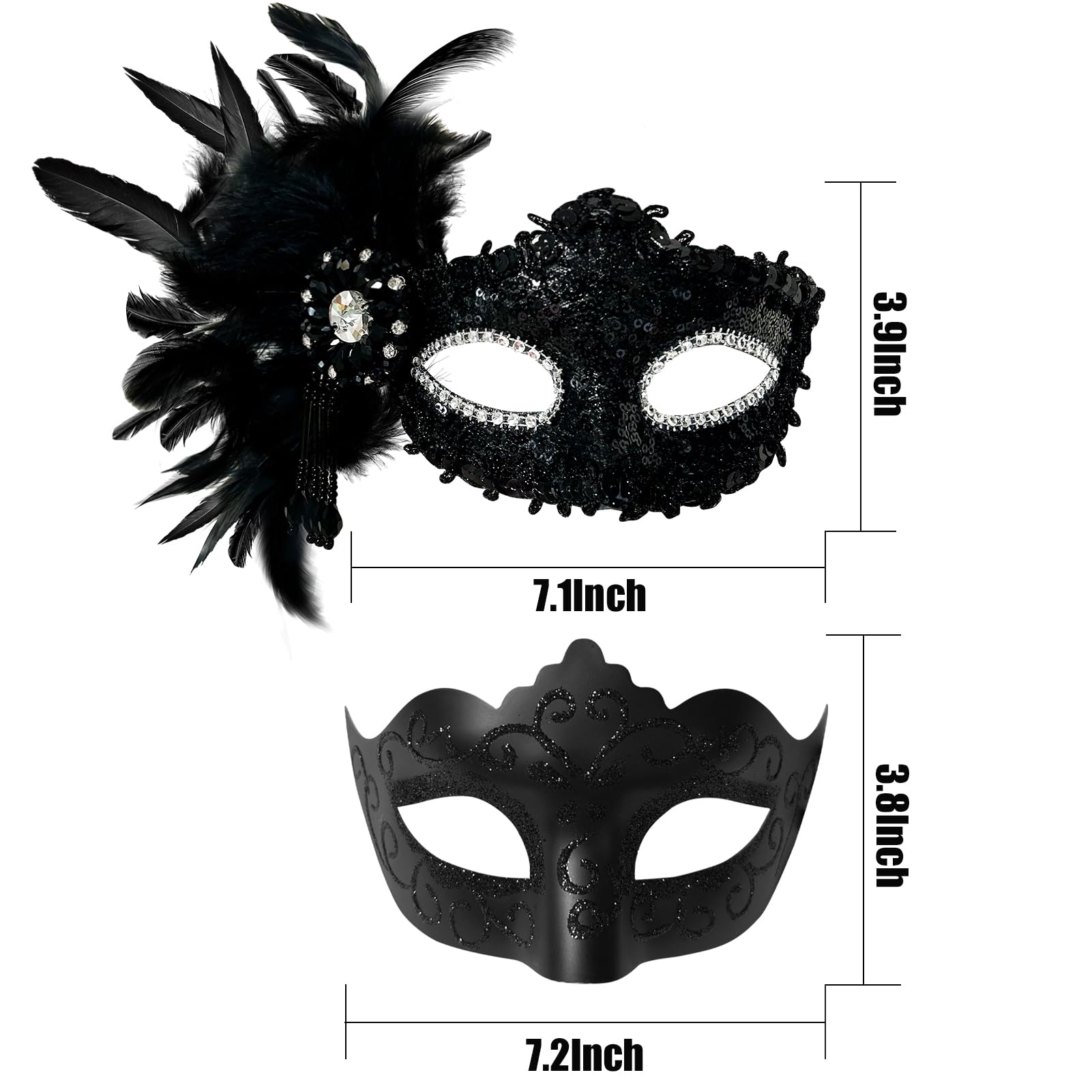 2025 New Feather Masquerade Mask for Women & Men - Elegant Couple Costume Accessory for Halloween, Mardi Gras, and Masquerade Parties