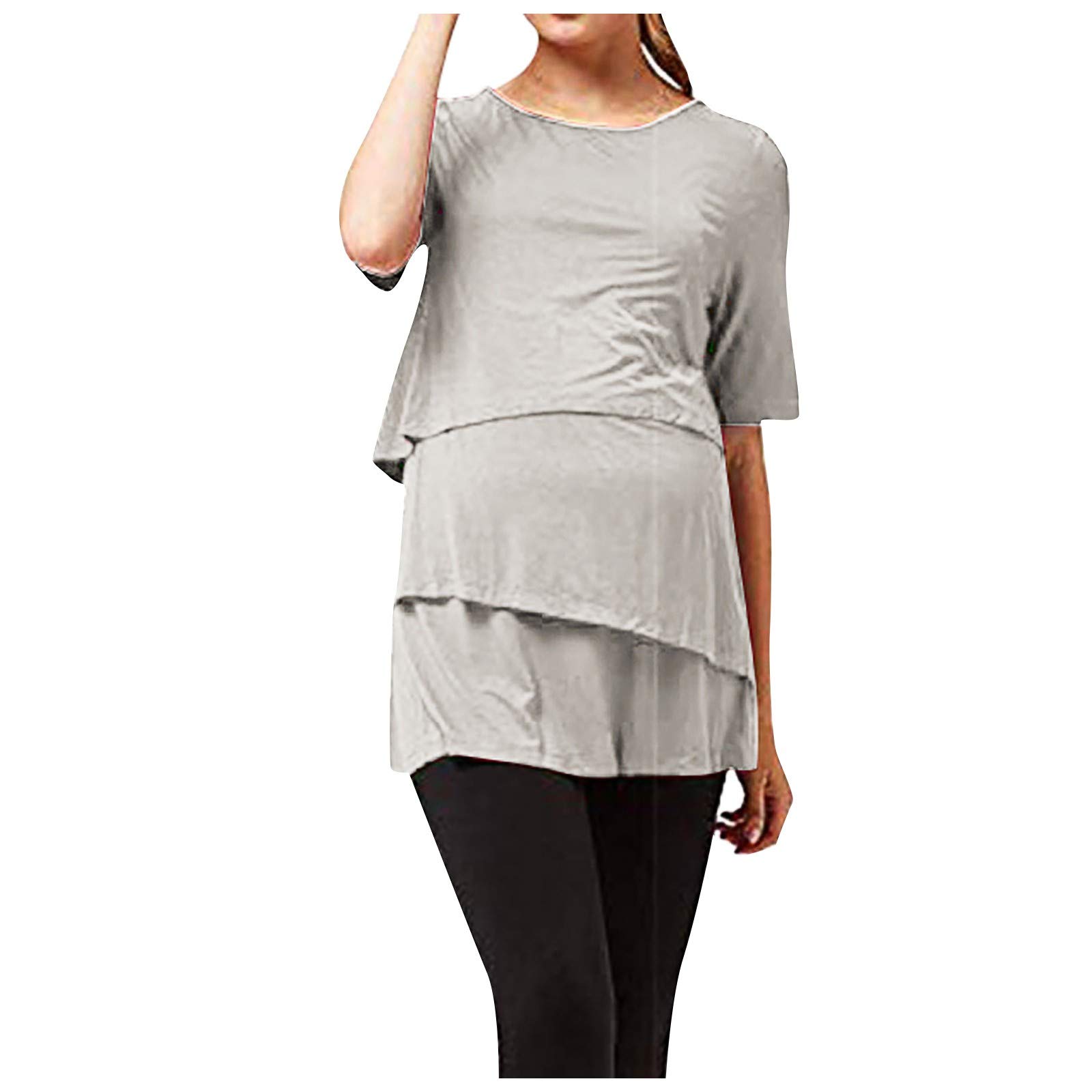 Women's Maternity Shirt - Summer Nursing Top for Breastfeeding Mothers | Short Sleeve Pregnancy Clothes | Comfortable & Stylish for Work, Shopping & Daily Wear